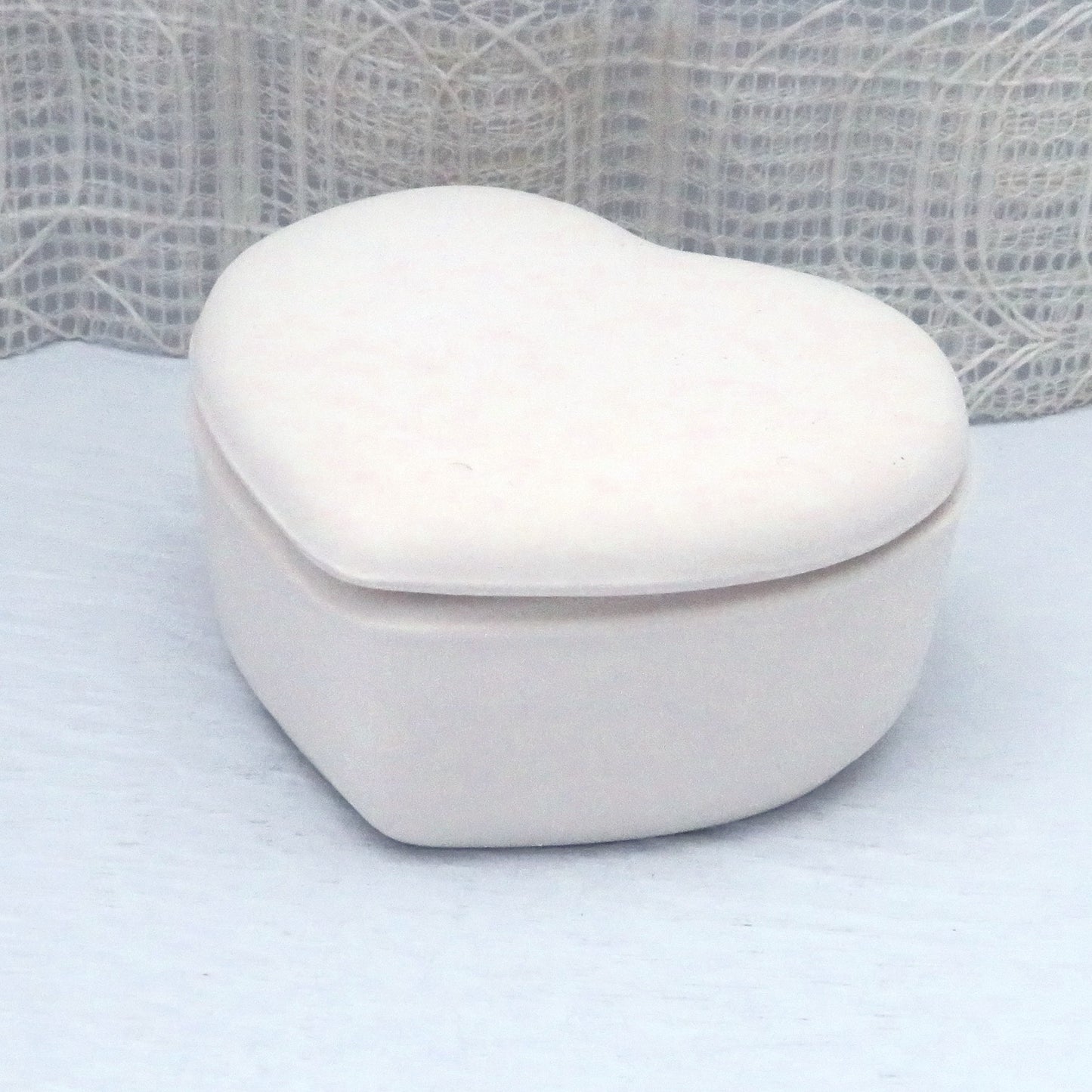 Handmade Ready to Paint Ceramic Heart Trinket Dish with Lid / Ceramic Jewelry Dish to Paint / Do It Yourself Ceramic Lidded Heart Box