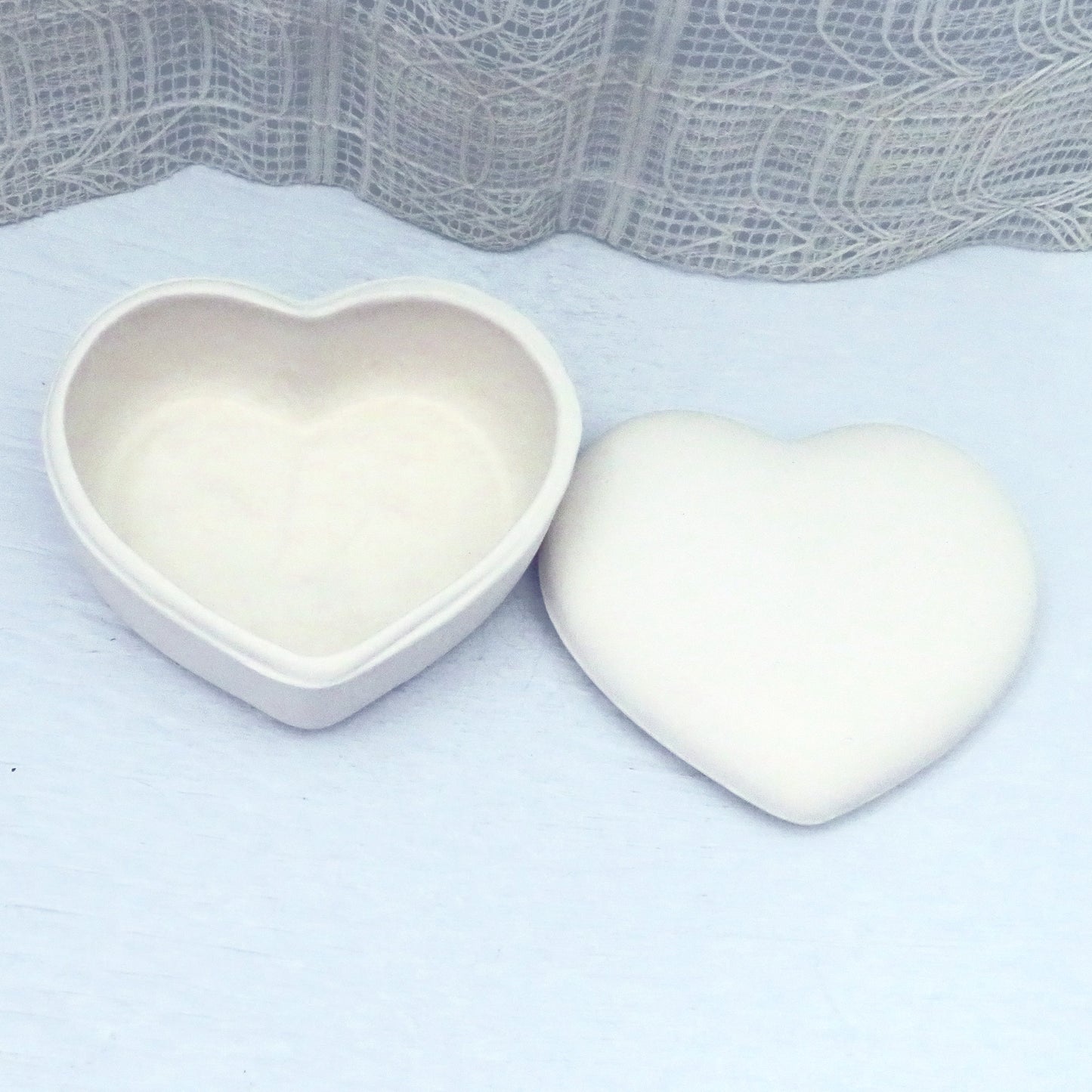 Handmade Ready to Paint Ceramic Heart Trinket Dish with Lid / Ceramic Jewelry Dish to Paint / Do It Yourself Ceramic Lidded Heart Box