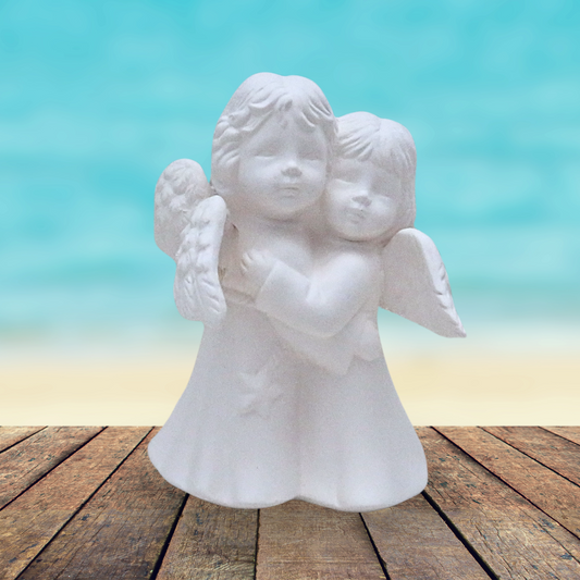 Paintable Bisqueware Hugging Angels for Sisters, Ready to Paint, Handmade Ceramics to Paint, Angel Decor, Angel Lover Gift