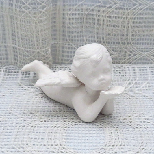 Paintable Ceramic Cherub Figurine, Handmade Ready to Paint Ceramic Angel Statue