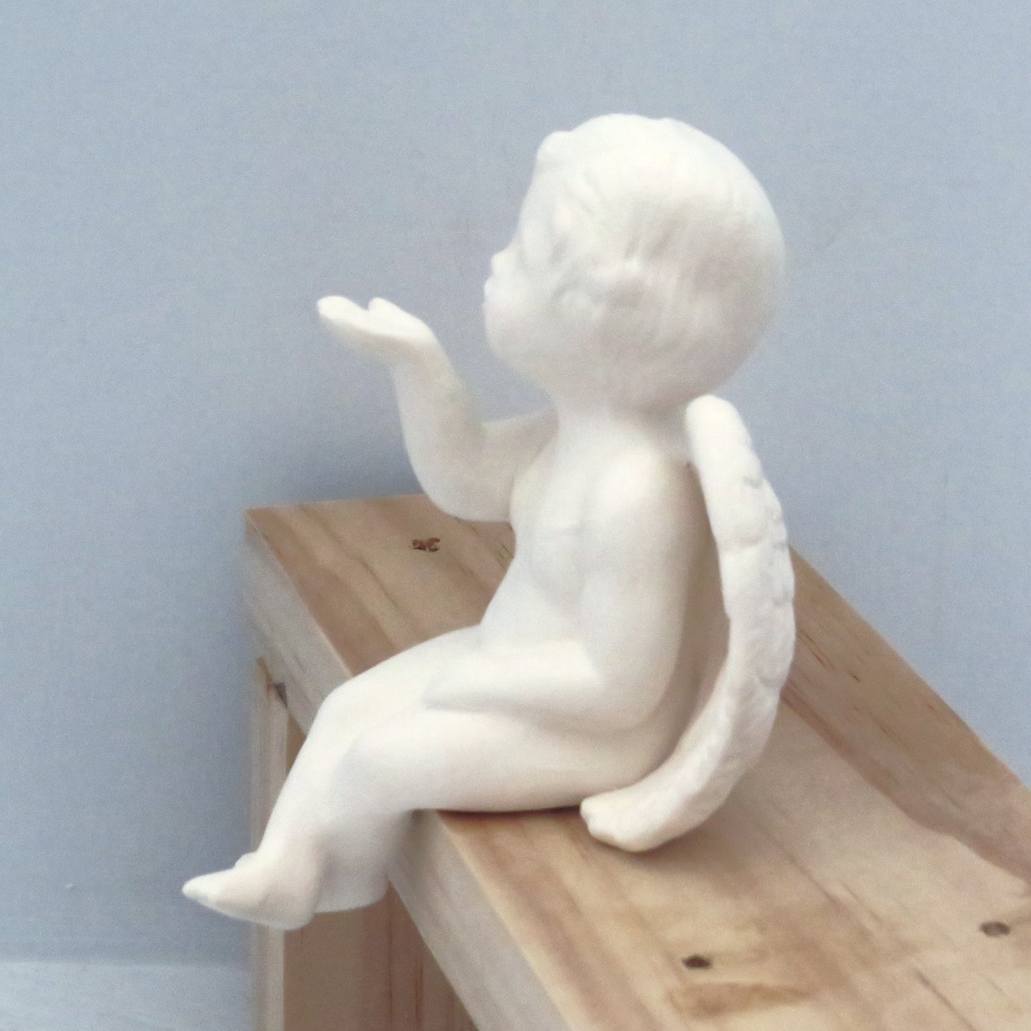 Handmade Ceramic Bisque Cherub Blowing Kiss Figurine, Unpainted Angel Statue, Ceramics to Paint, Paintable Ceramics, Ready to Paint, Angel Lover Gift