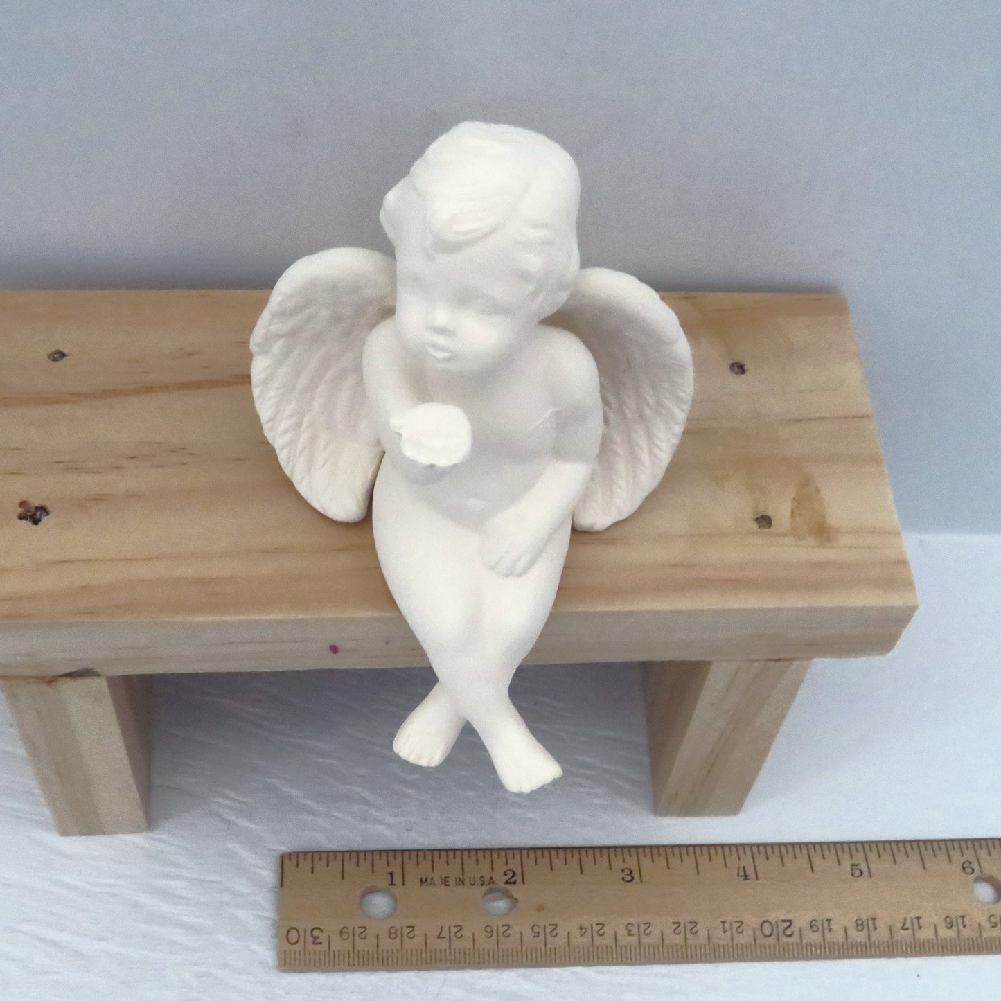 Handmade Ceramic Bisque Cherub Blowing Kiss Figurine, Unpainted Angel Statue, Ceramics to Paint, Paintable Ceramics, Ready to Paint, Angel Lover Gift