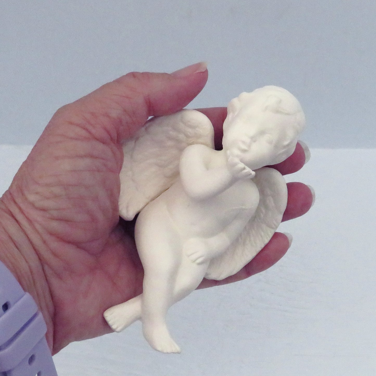 Handmade Ceramic Bisque Cherub Blowing Kiss Figurine, Unpainted Angel Statue, Ceramics to Paint, Paintable Ceramics, Ready to Paint, Angel Lover Gift