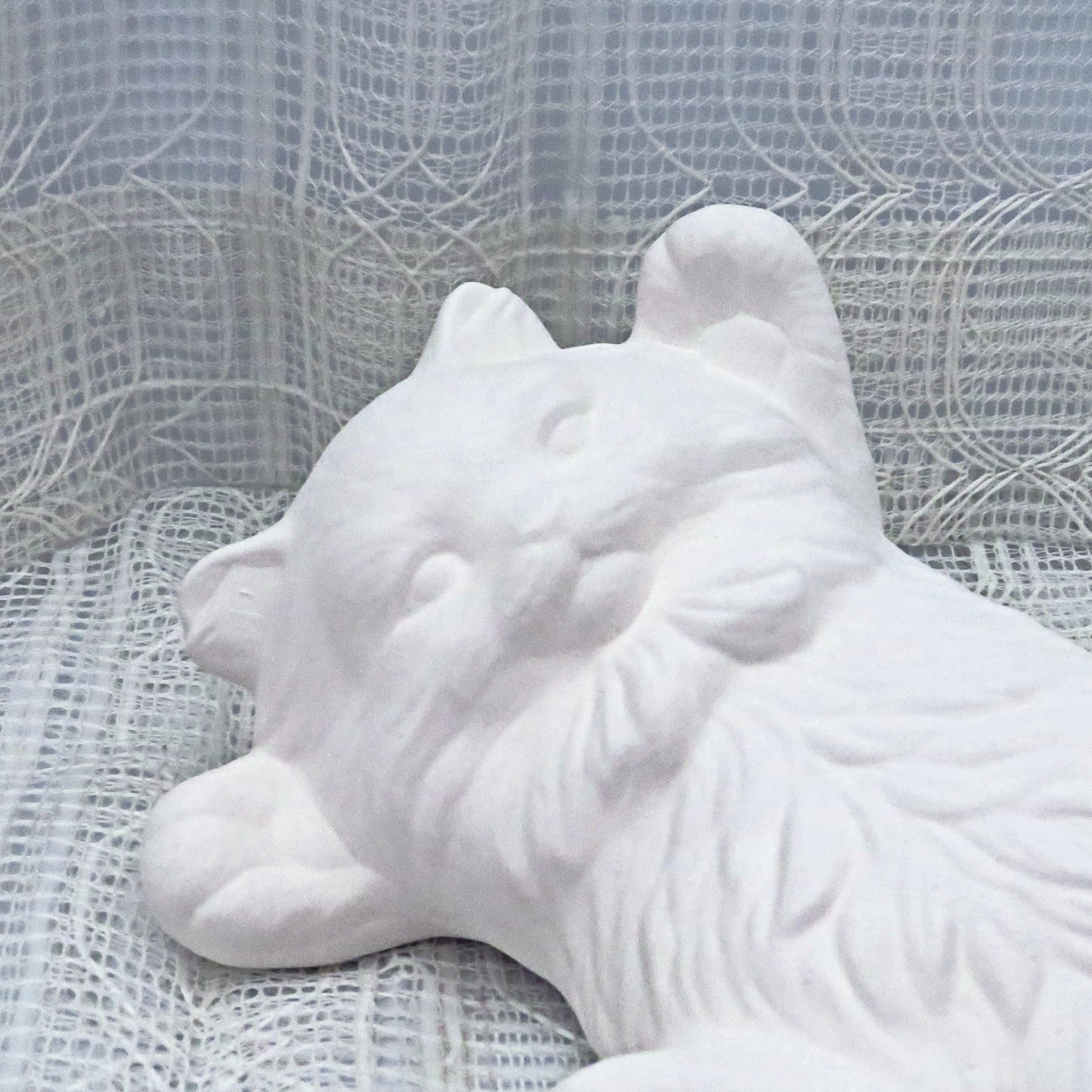 Handmade Paintable Ceramic Kitten on Back, Ready to Paint Playful Cat on Back, Unpainted Ceramic Kitty Statue, Paintable Ceramics,