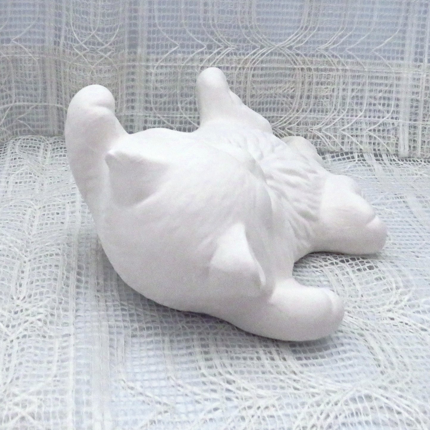 Handmade Paintable Ceramic Kitten on Back, Ready to Paint Playful Cat on Back, Unpainted Ceramic Kitty Statue, Paintable Ceramics,