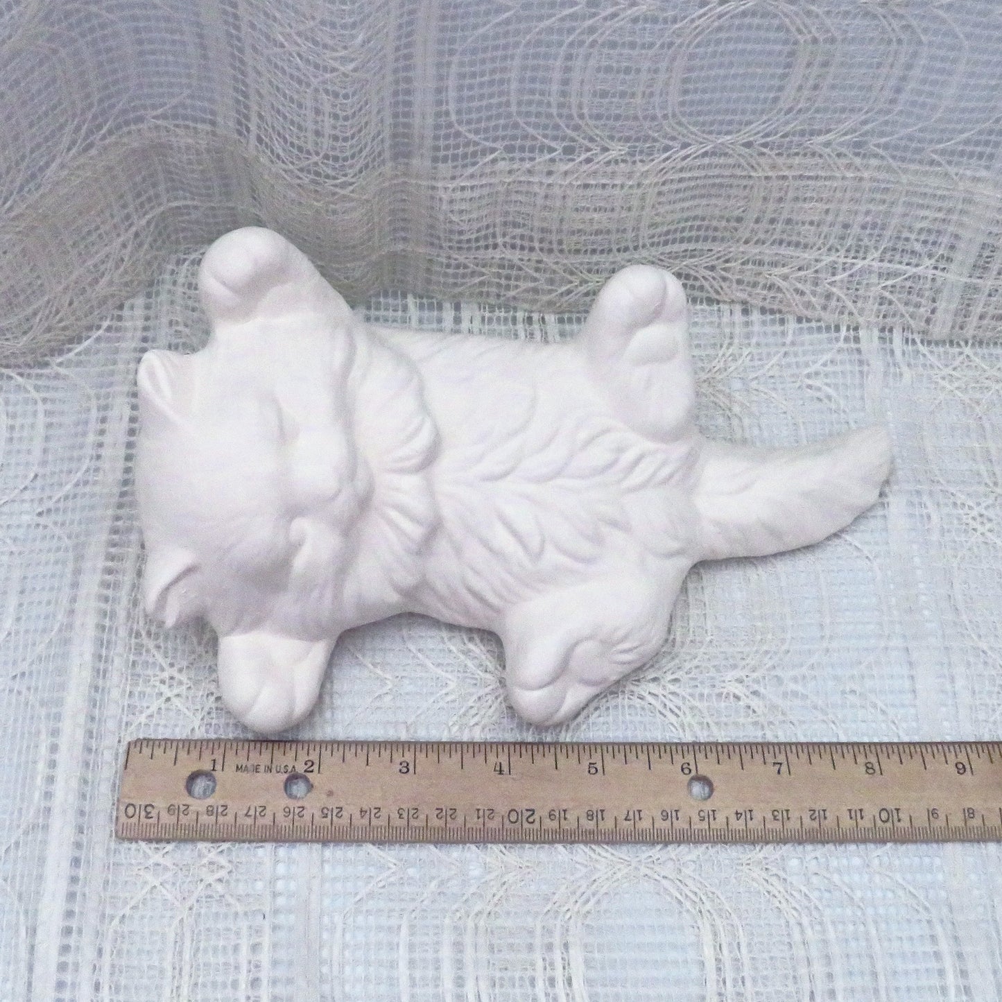 Handmade Paintable Ceramic Kitten on Back, Ready to Paint Playful Cat on Back, Unpainted Ceramic Kitty Statue, Paintable Ceramics,