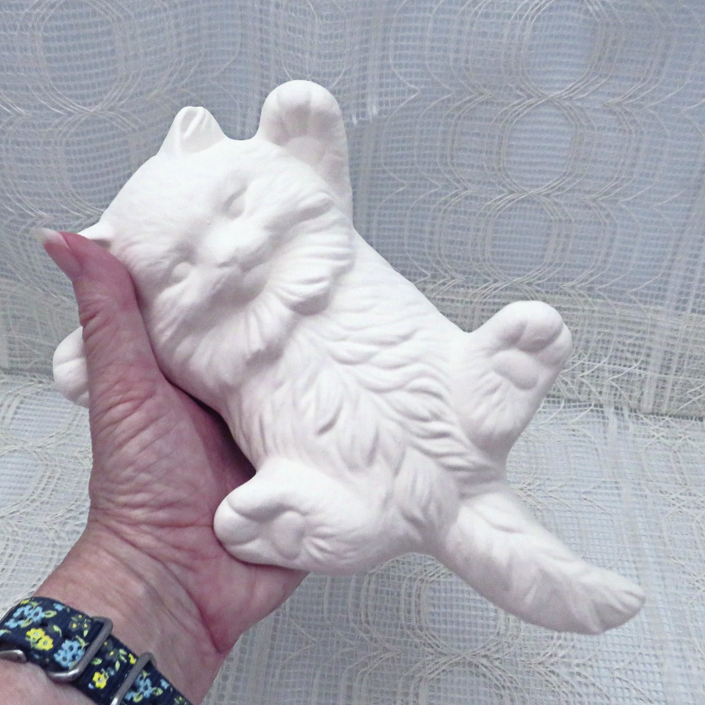 Handmade Paintable Ceramic Kitten on Back, Ready to Paint Playful Cat on Back, Unpainted Ceramic Kitty Statue, Paintable Ceramics,