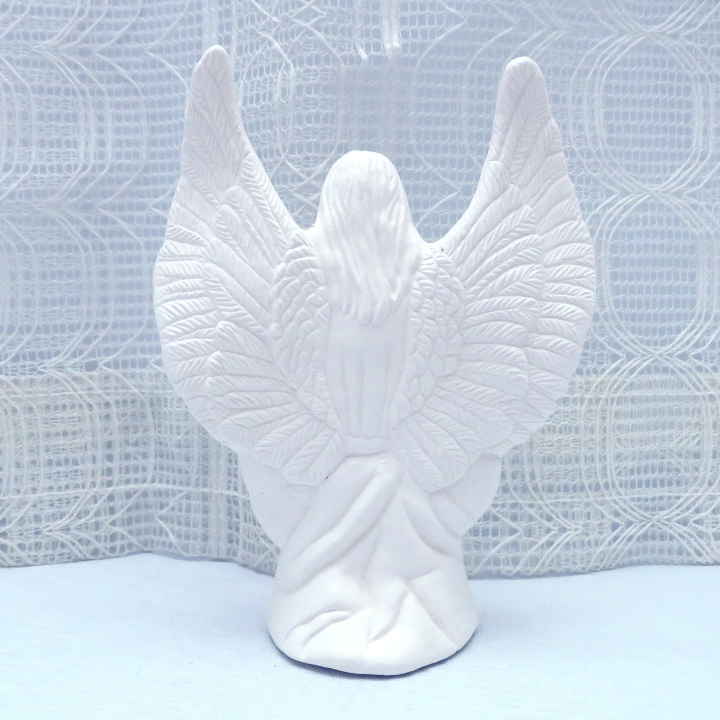 Handmade Paintable Ceramic Kneeling Angel Figurine, Unpainted Ceramic Kneeling Angel Statue