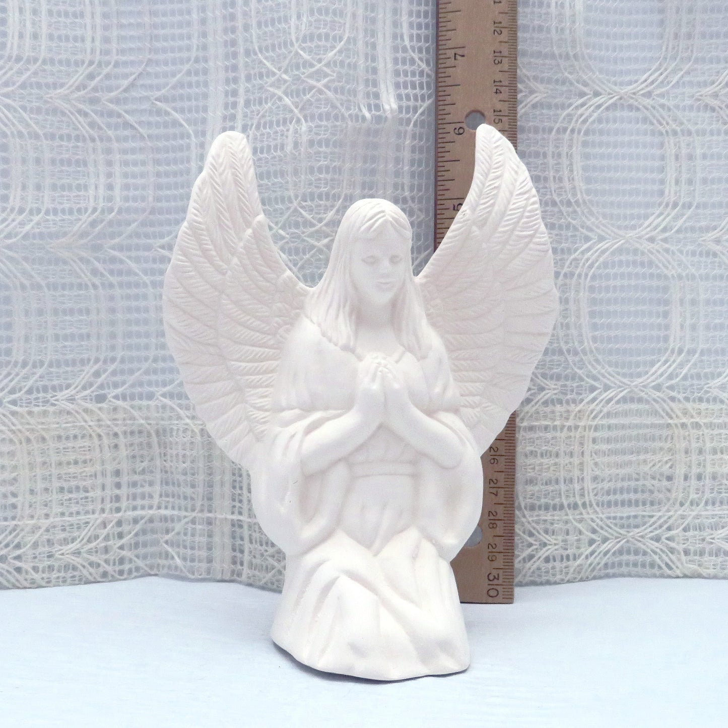 Handmade Paintable Ceramic Kneeling Angel Figurine, Unpainted Ceramic Kneeling Angel Statue