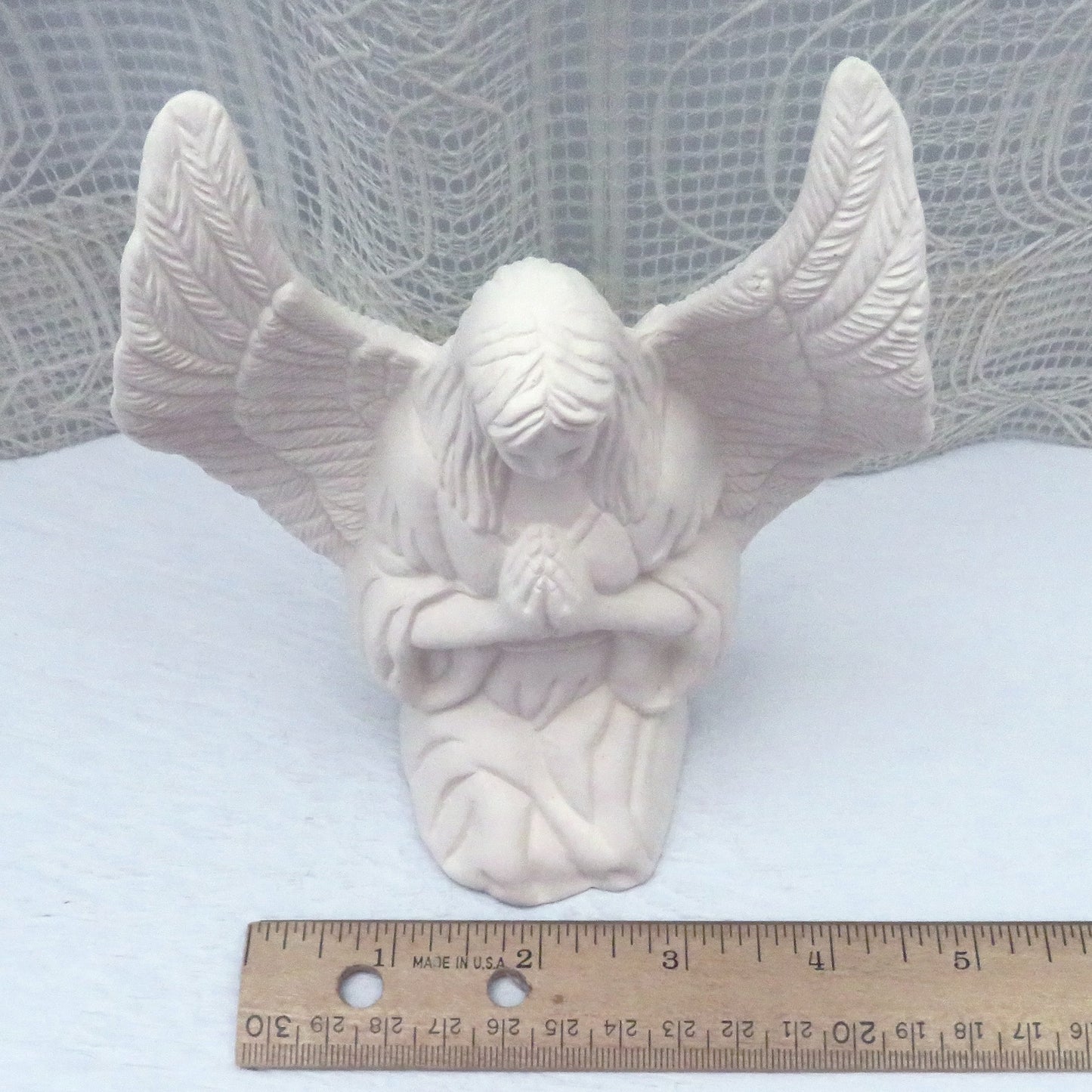 Handmade Paintable Ceramic Kneeling Angel Figurine, Unpainted Ceramic Kneeling Angel Statue
