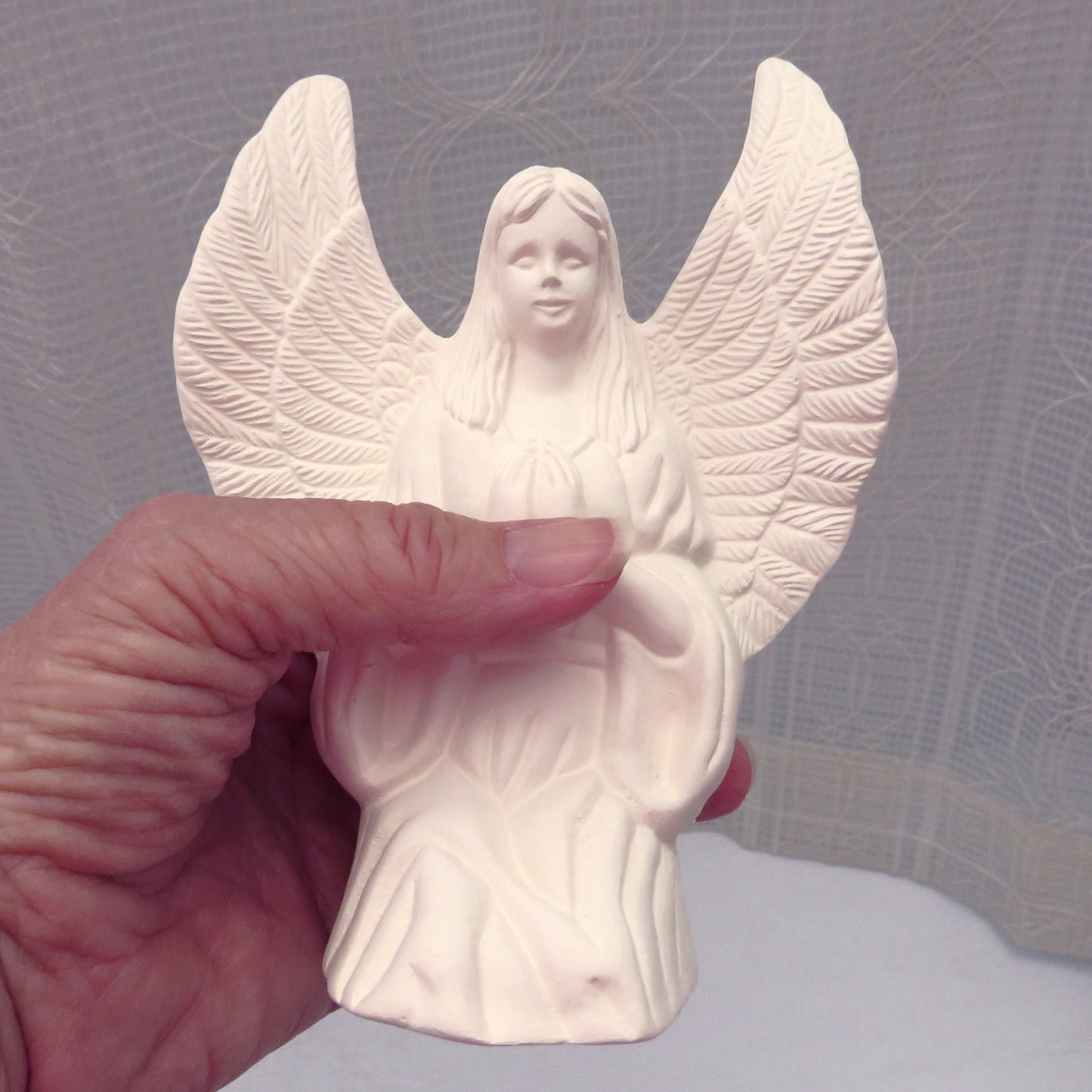 Handmade Paintable Ceramic Kneeling Angel Figurine, Unpainted Ceramic Kneeling Angel Statue