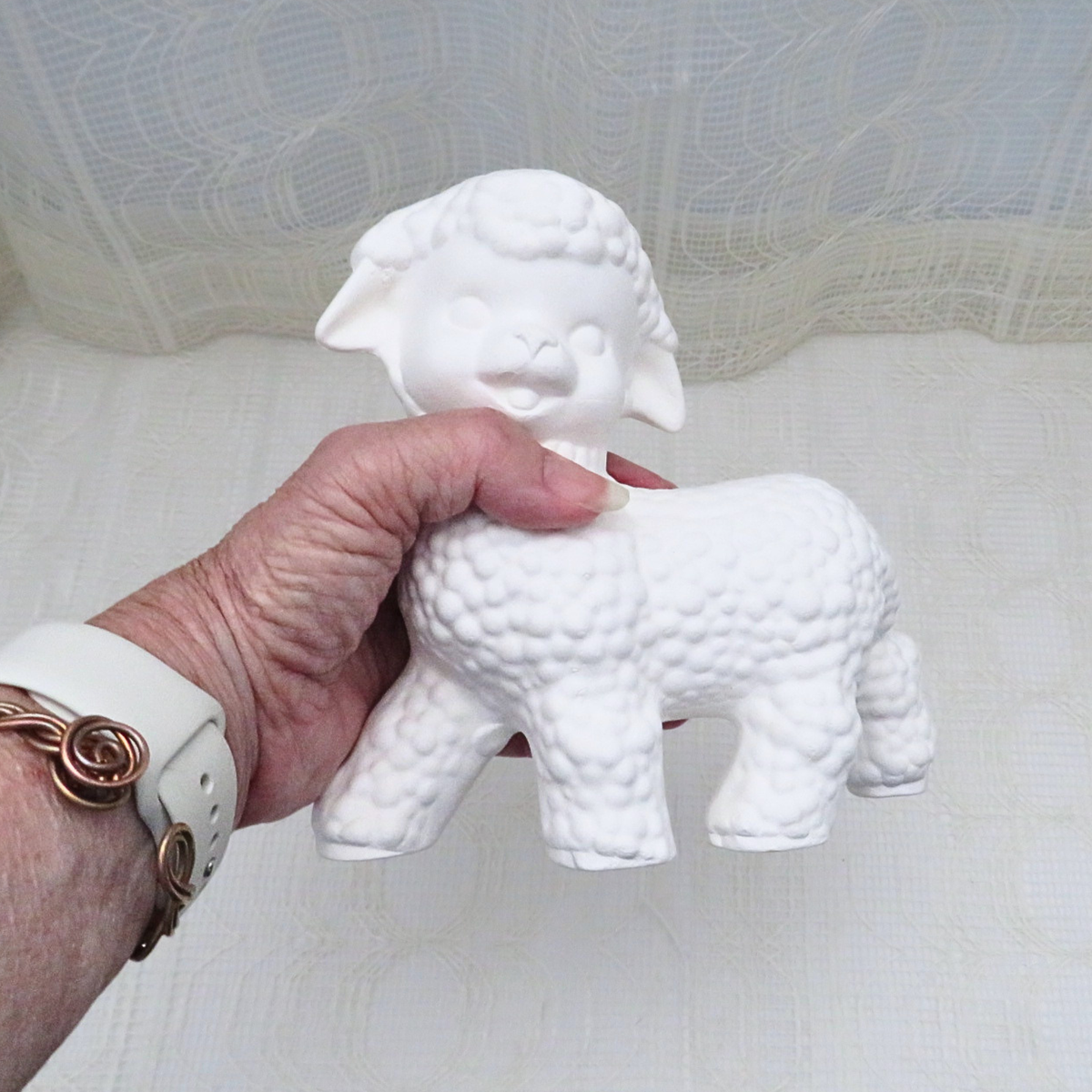 Handmade Ready to Paint Ceramic Lamb Figurine for Family Paint Project, Paintable Ceramic Bisque Lamb Statue