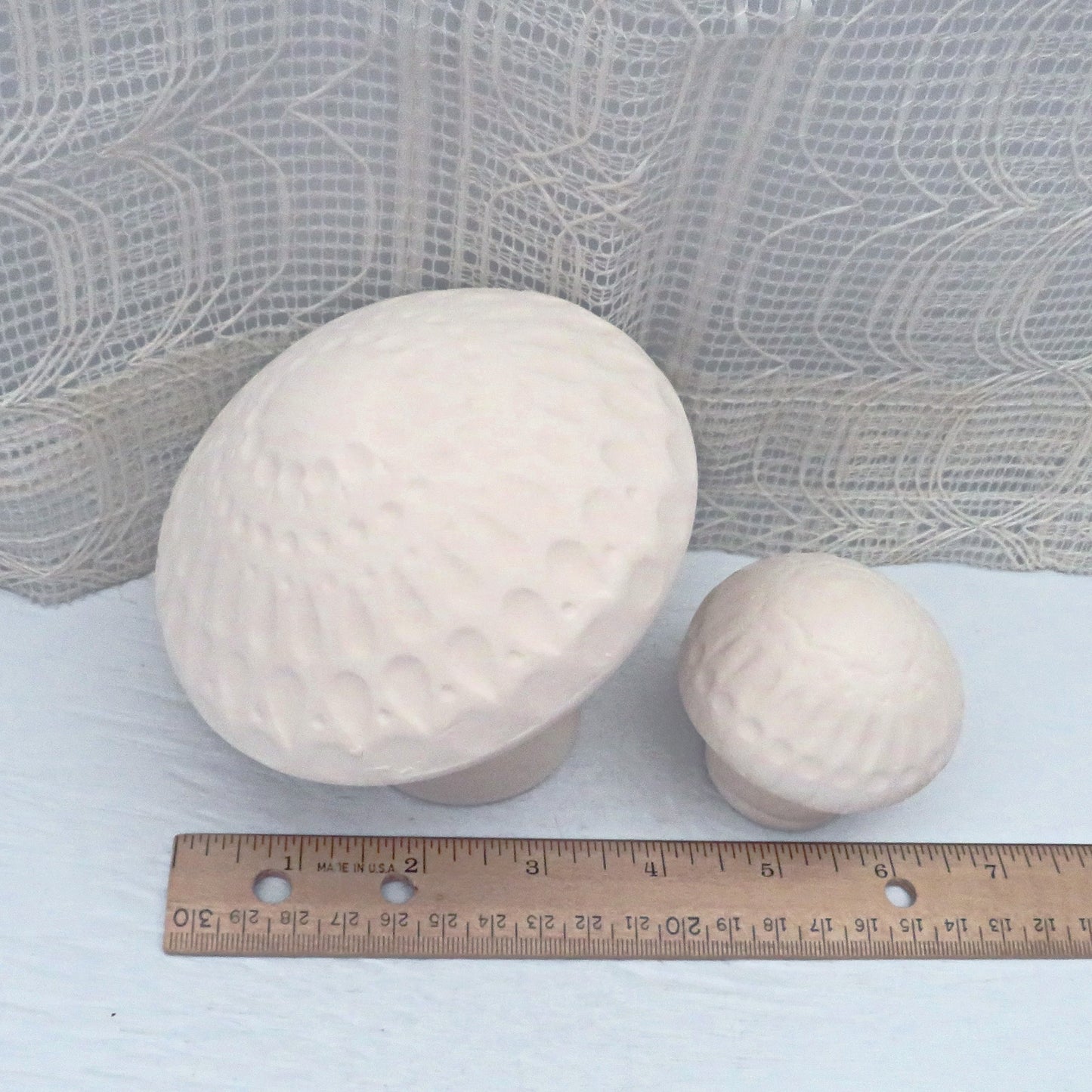 Set of 2 Unpainted Ceramic Mushroom Figurines, Paintable Mushroom Statues, Ready to Paint Garden Decor