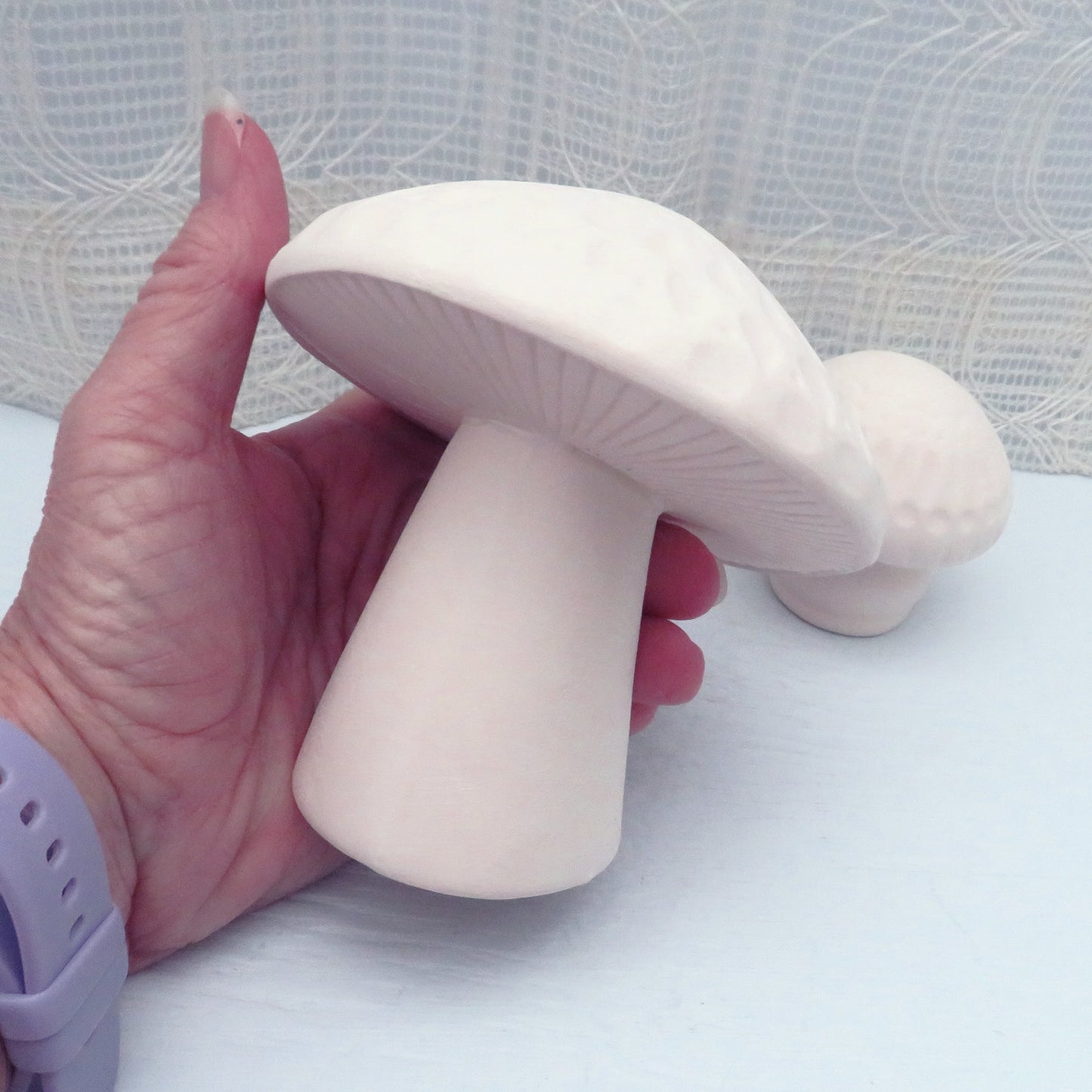 Set of 2 Unpainted Ceramic Mushroom Figurines, Paintable Mushroom Statues, Ready to Paint Garden Decor