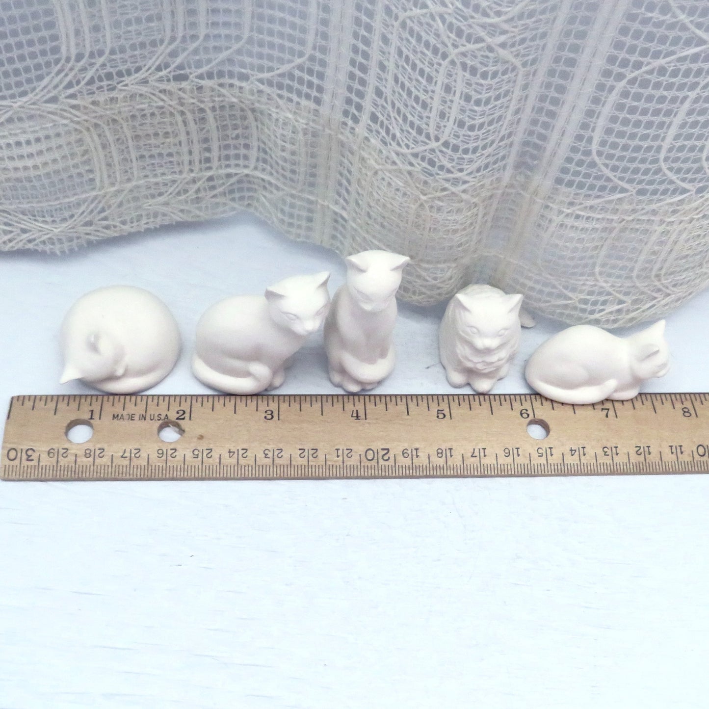 Handmade Ready to Paint Ceramic Cat Figurines, Set of 5 Unpainted Cat Statues for Cat Lovers