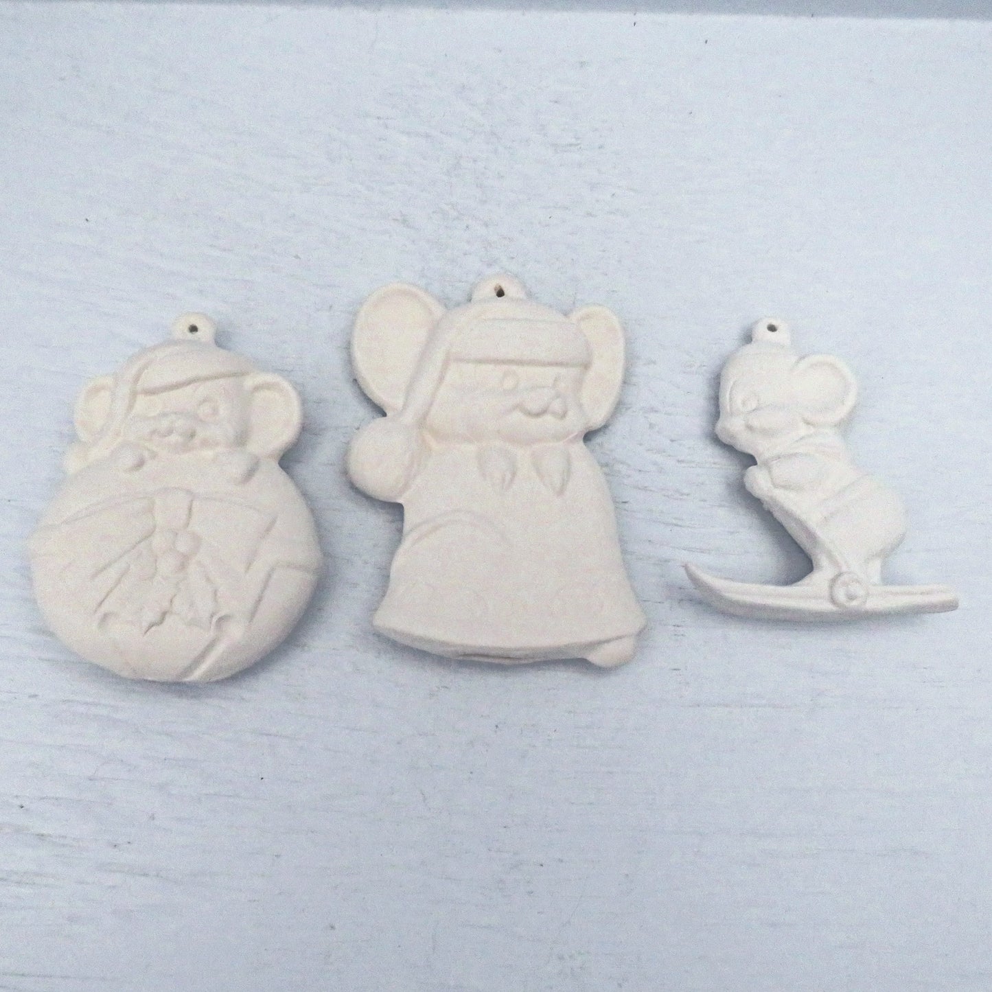 Handmade Ready to Paint Set of 3 Mouse Christmas Ornaments