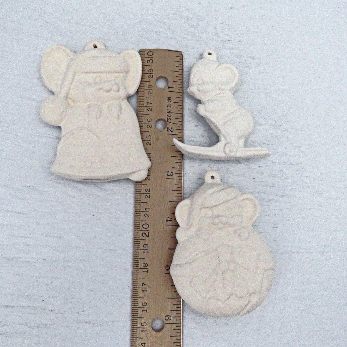 Handmade Ready to Paint Set of 3 Mouse Christmas Ornaments