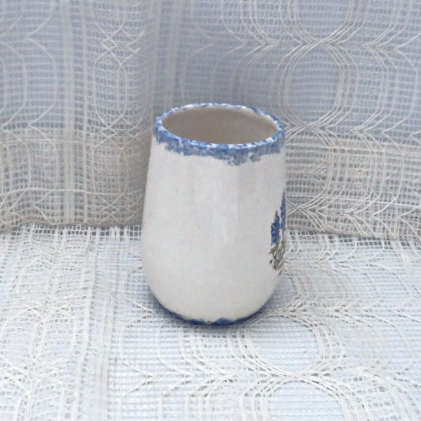 Handmade White Coffee Mug with Bluebonnet and Blue Trim, 10 Ounce Floral Ceramic Coffee Cup, Texas Decor, Texas Style Mug