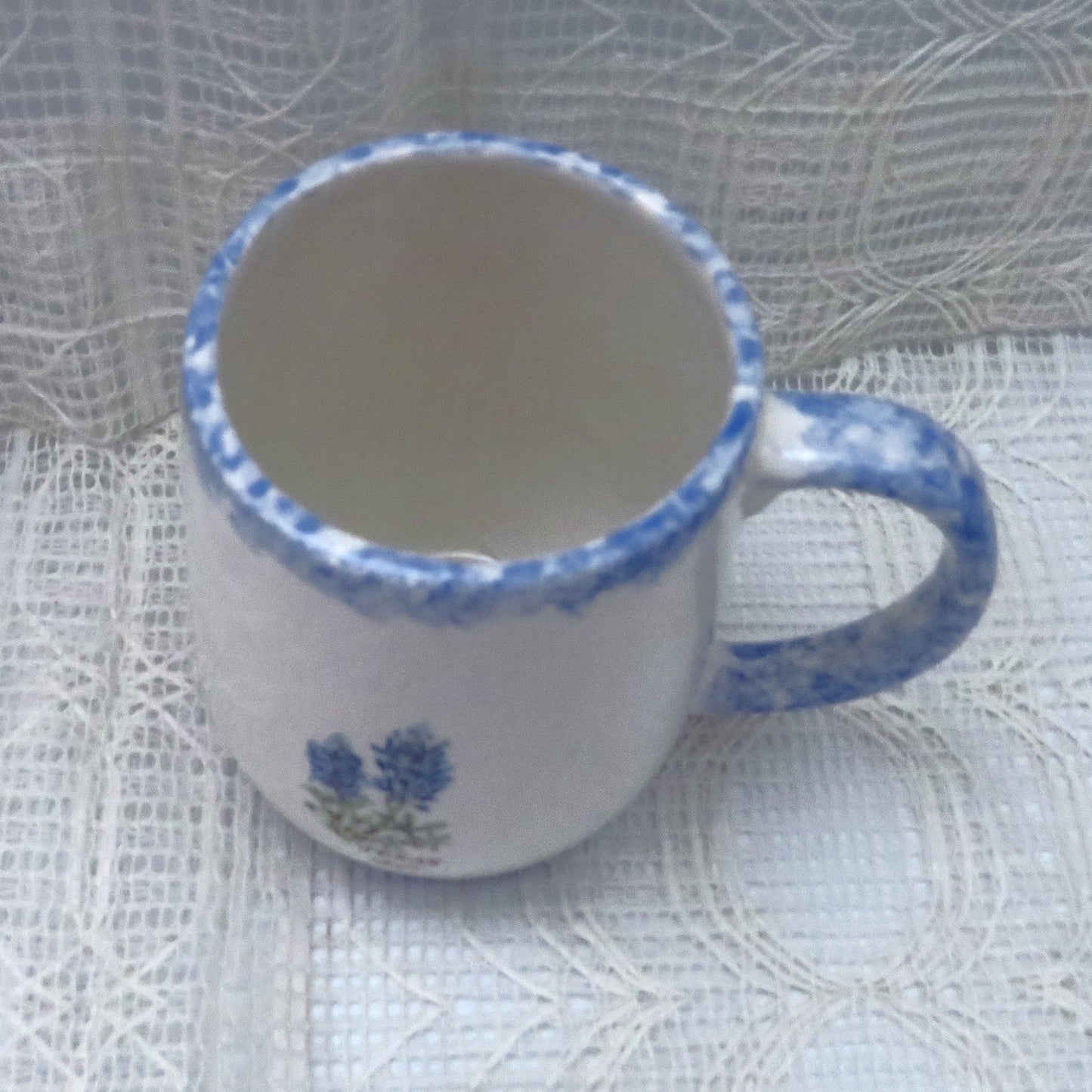 Handmade White Coffee Mug with Bluebonnet and Blue Trim, 10 Ounce Floral Ceramic Coffee Cup, Texas Decor, Texas Style Mug