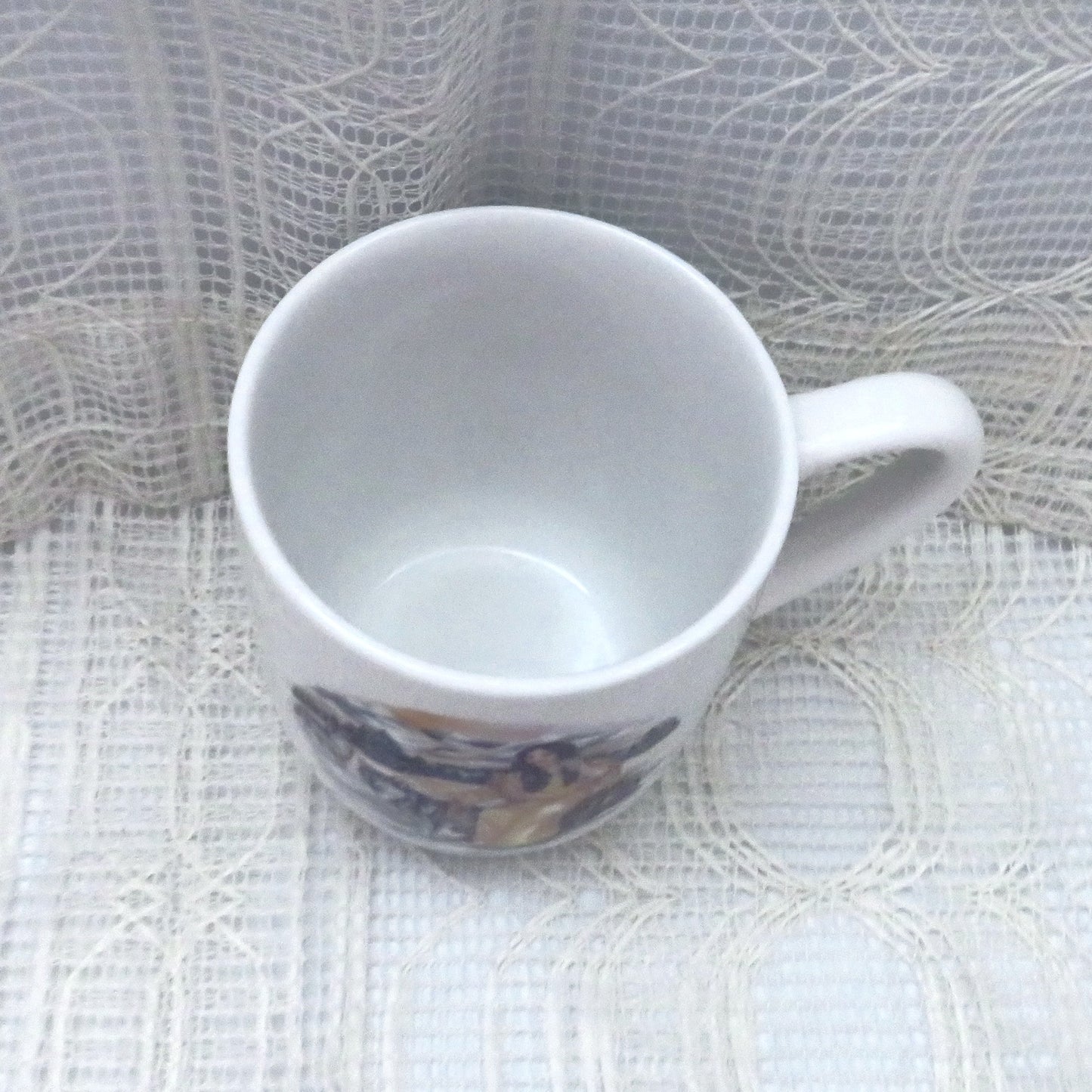 Handmade White Ceramic Coffee Mug with Native American Girl and Wolf, and Serenity Prayer, Coffee Cup, Native American Decor