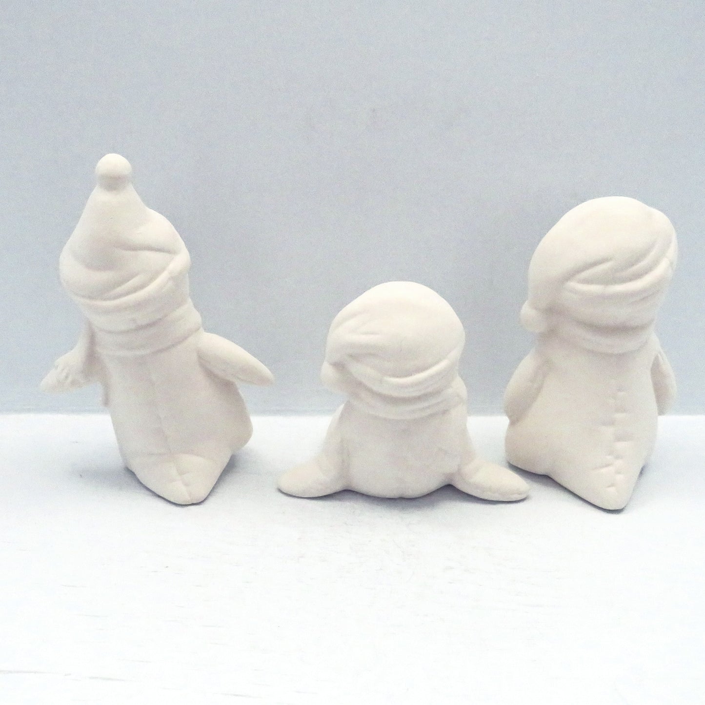 Handmade Ready to Paint Ceramic Winter Penguin Figurines, Penguin Statues, Winter Decor