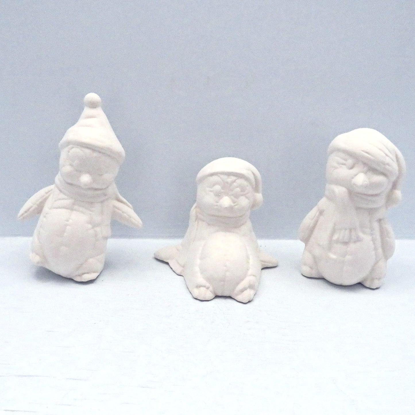 Handmade Ready to Paint Ceramic Winter Penguin Figurines, Penguin Statues, Winter Decor
