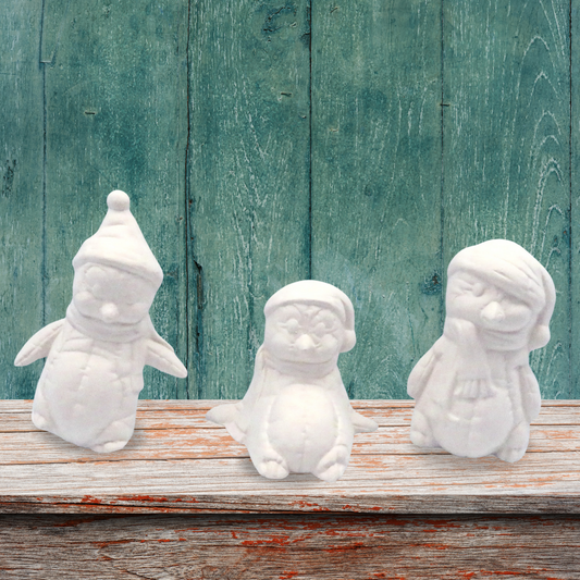 Handmade Ready to Paint Ceramic Winter Penguin Figurines, Penguin Statues, Winter Decor