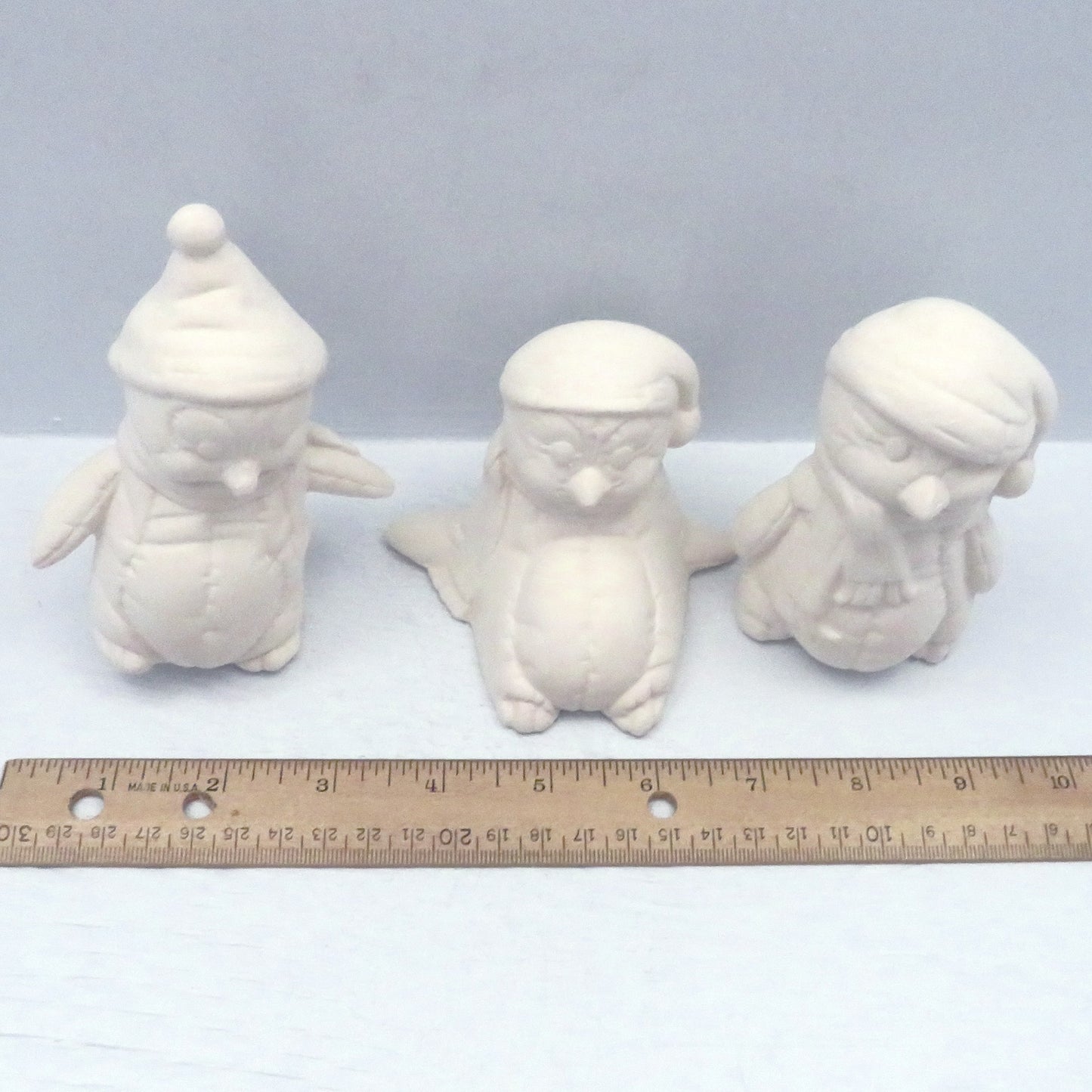 Handmade Ready to Paint Ceramic Winter Penguin Figurines, Penguin Statues, Winter Decor