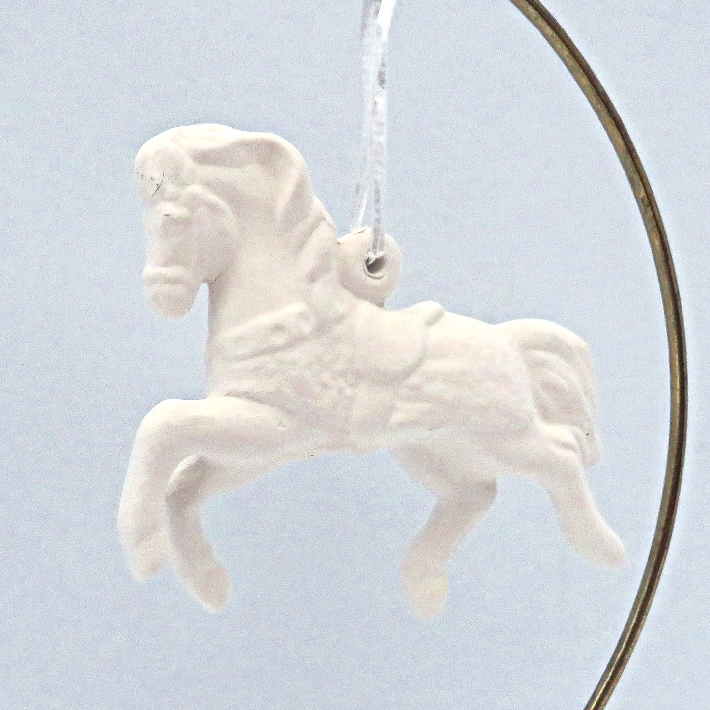 Handmade Paintable Ceramic Prancing Carousel Horse Figurine, Carousel Horse Ornament