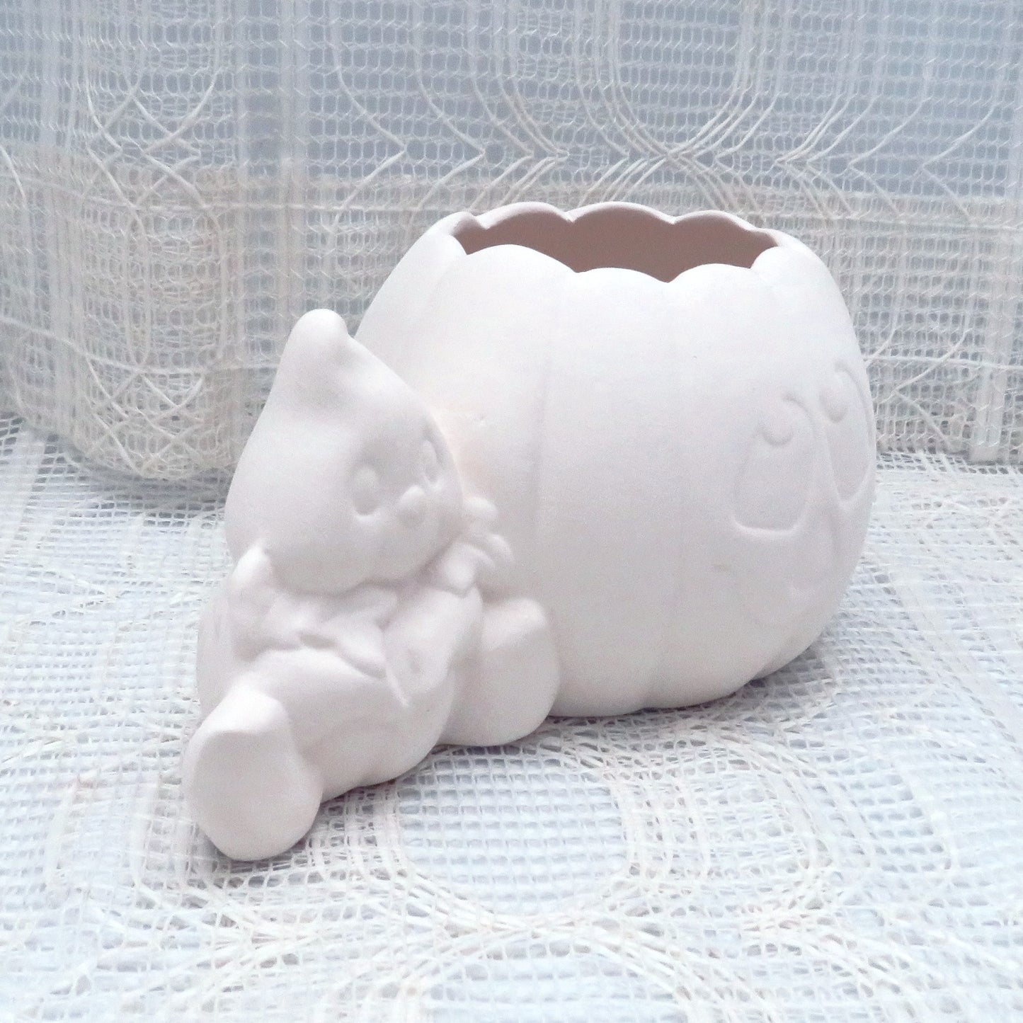Unpainted Ceramic Bisque Pumpkin and Ghost for Halloween Decor