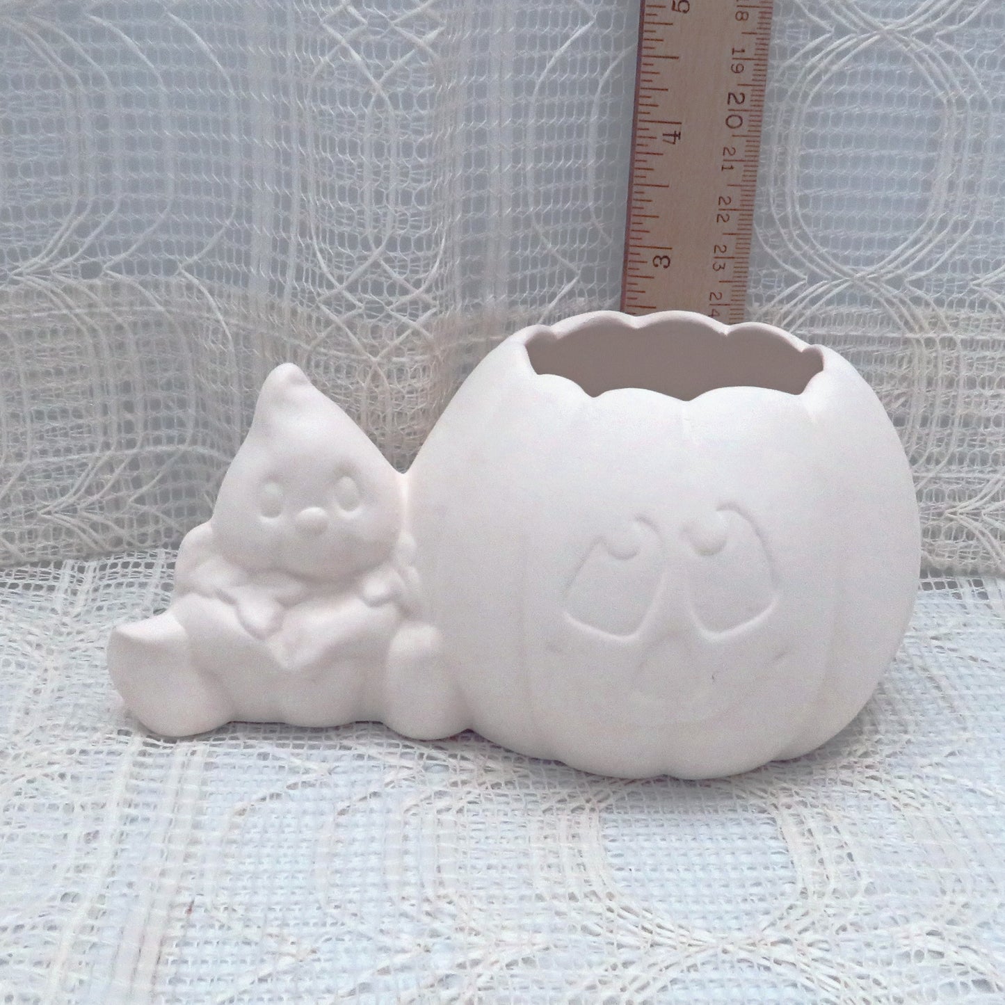 Unpainted Ceramic Bisque Pumpkin and Ghost for Halloween Decor