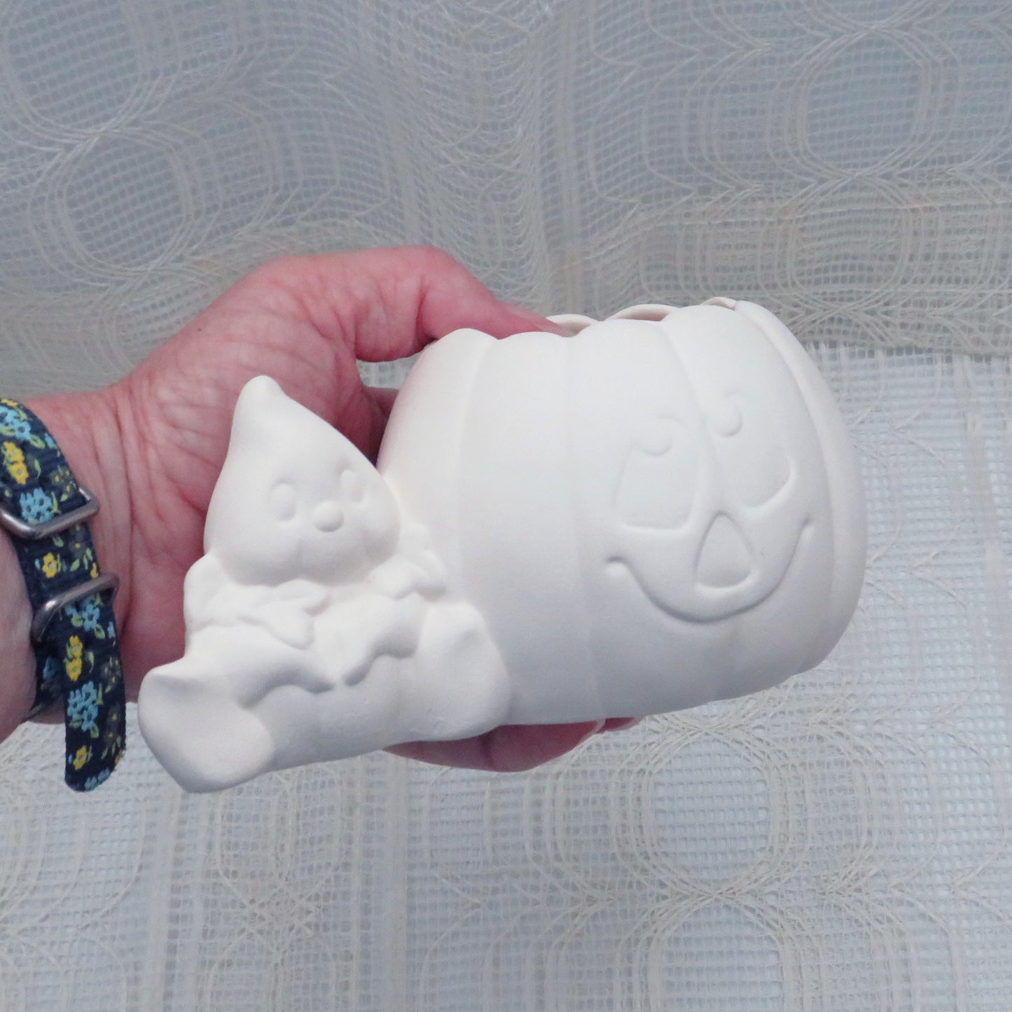 Unpainted Ceramic Bisque Pumpkin and Ghost for Halloween Decor