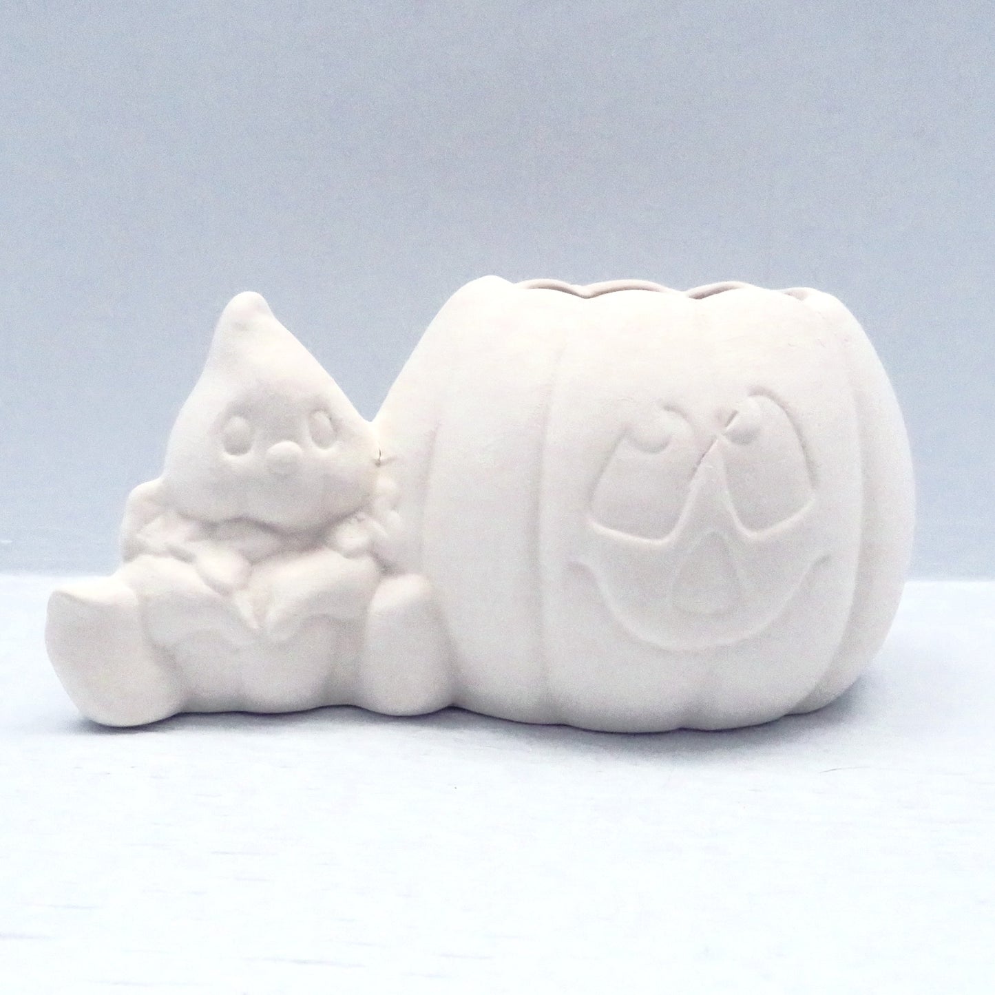Unpainted Ceramic Bisque Pumpkin and Ghost for Halloween Decor