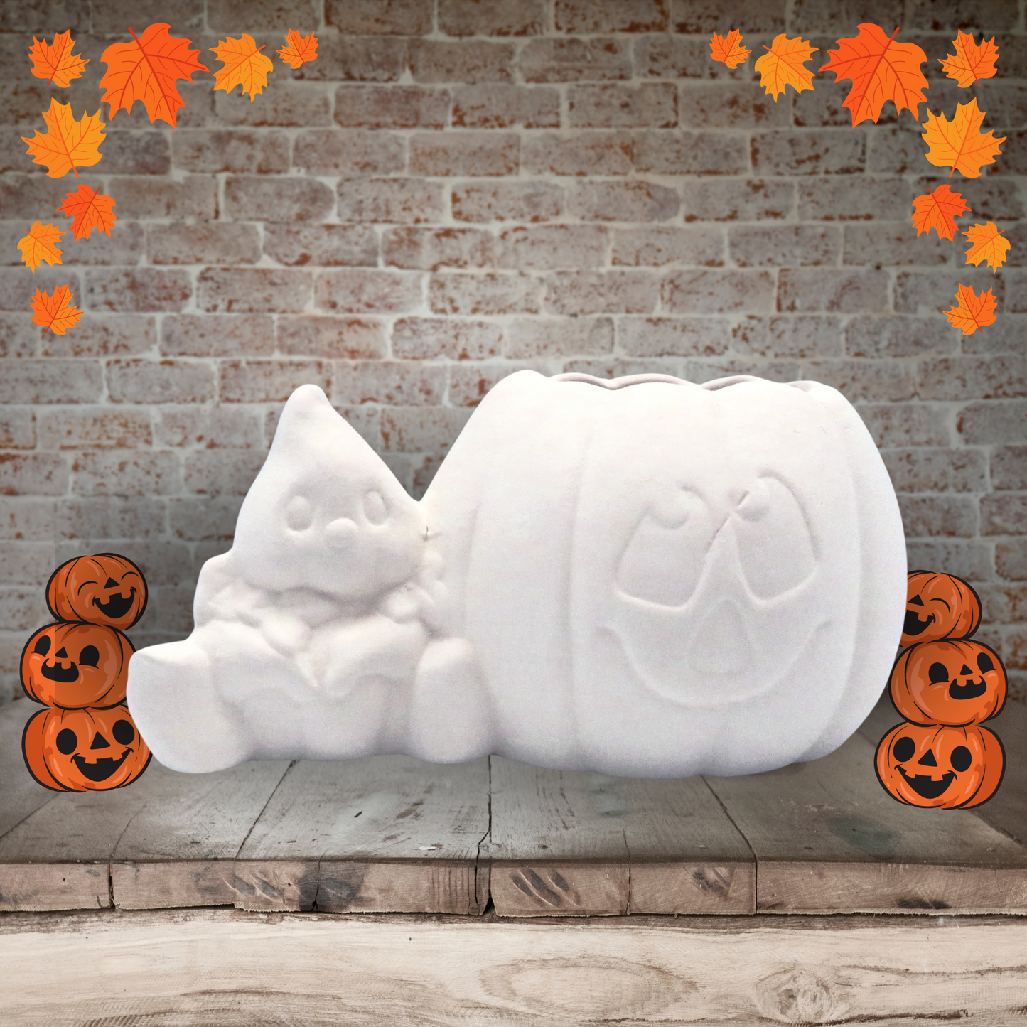Unpainted Ceramic Bisque Pumpkin and Ghost for Halloween Decor