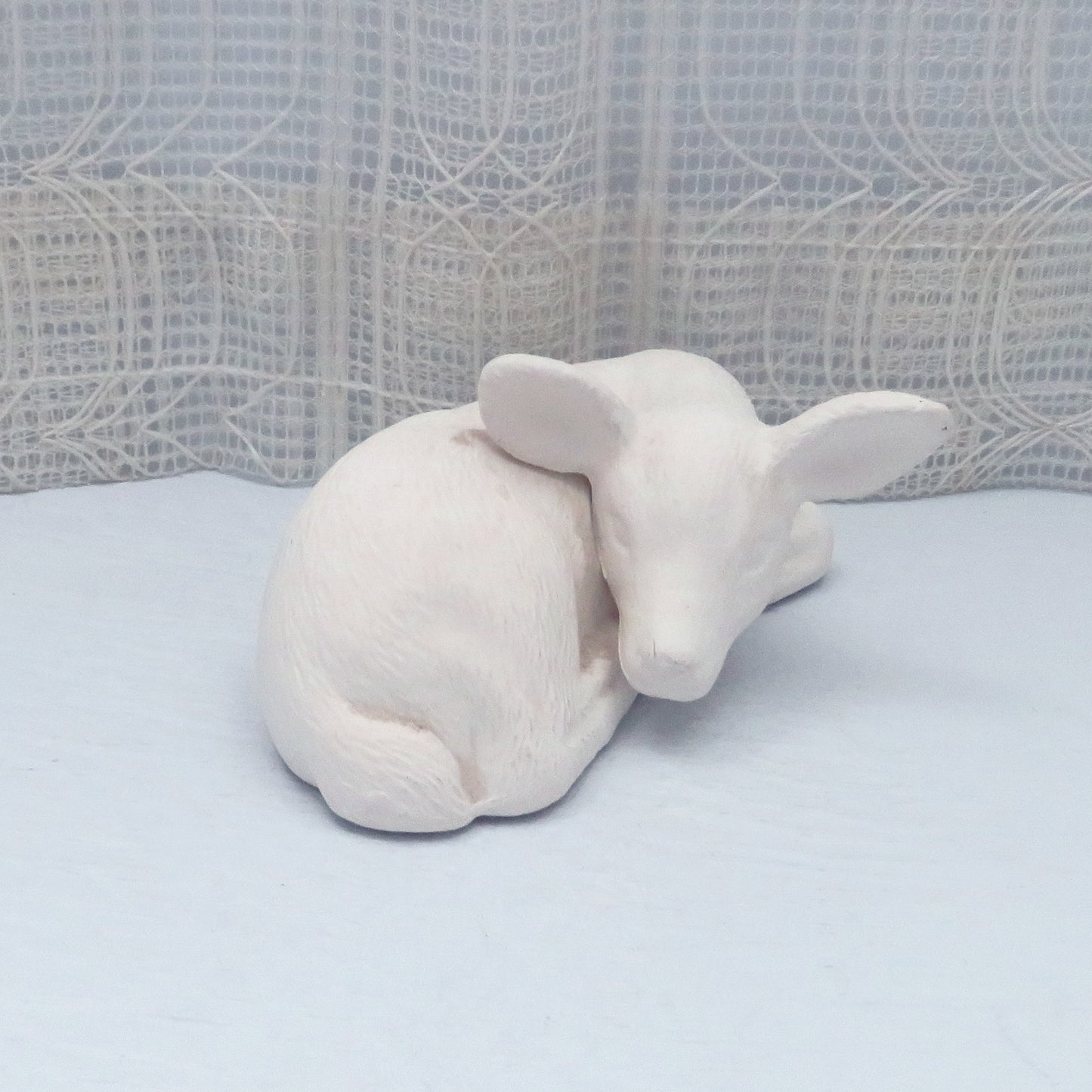 Handmade Ready to Paint Ceramic Reindeer Figurine Lying Down, Unpainted Reindeer Statue