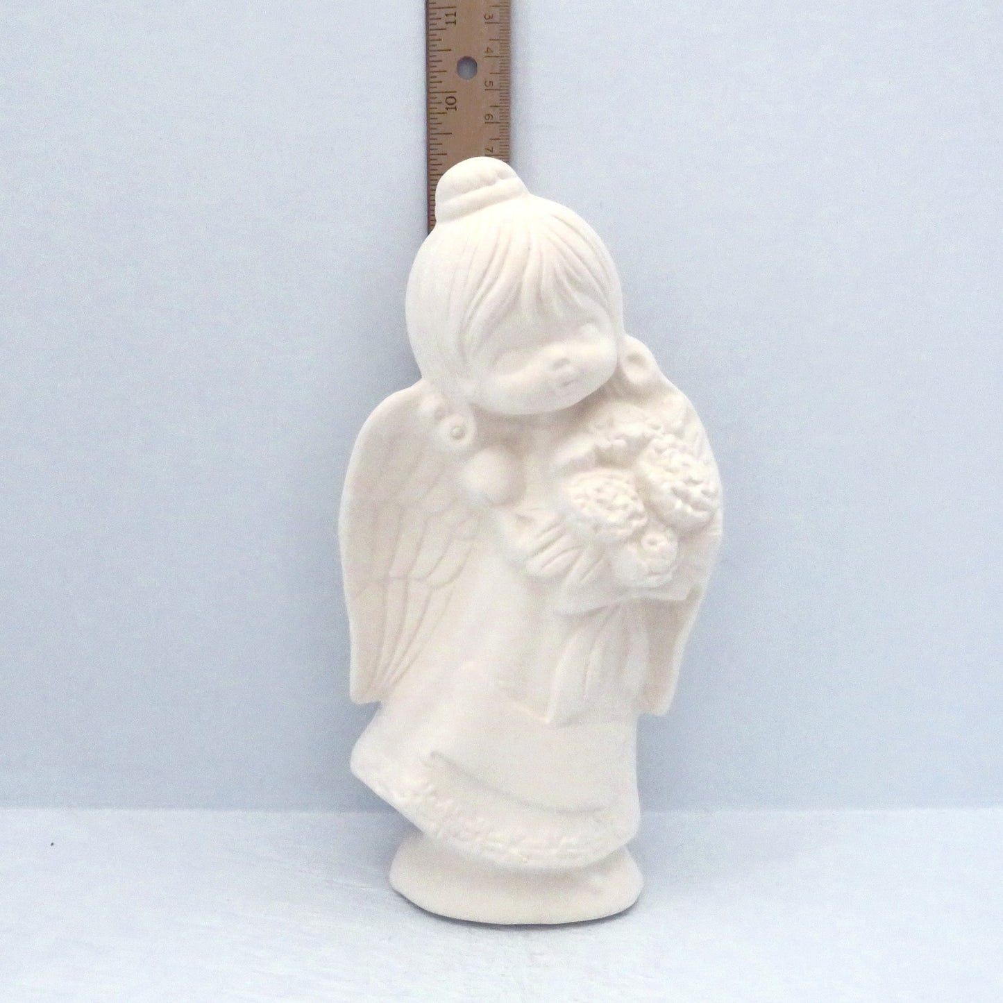 Handmade Ready to Paint Ceramic Angel Figurine Holding Flowers