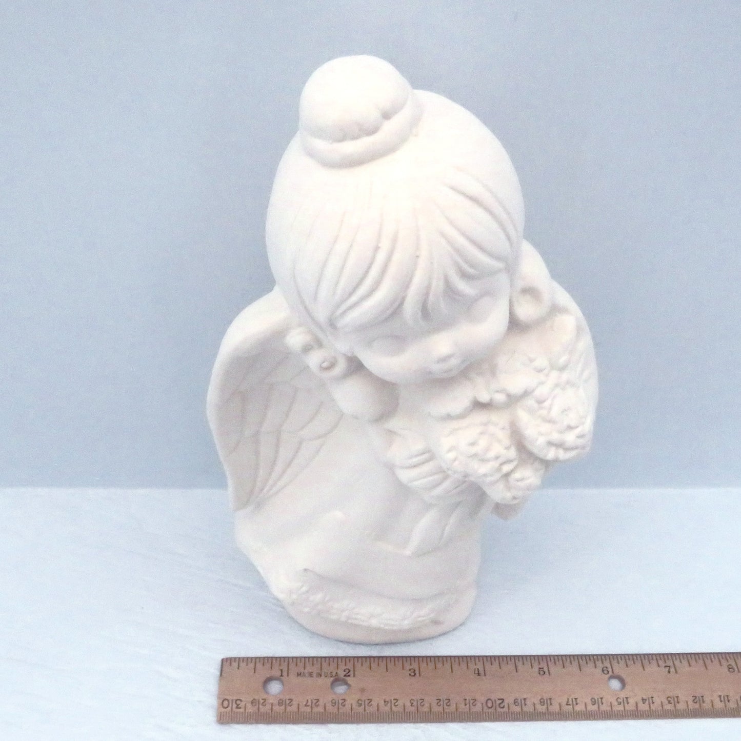 Handmade Ready to Paint Ceramic Angel Figurine Holding Flowers