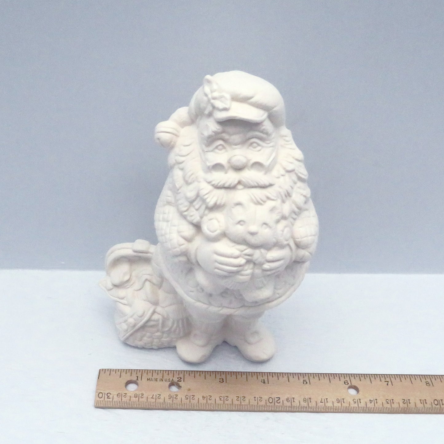 Handmade Ready to Paint Ceramic Santa Figurine with Toys, Paintable Ceramic Christmas Decor