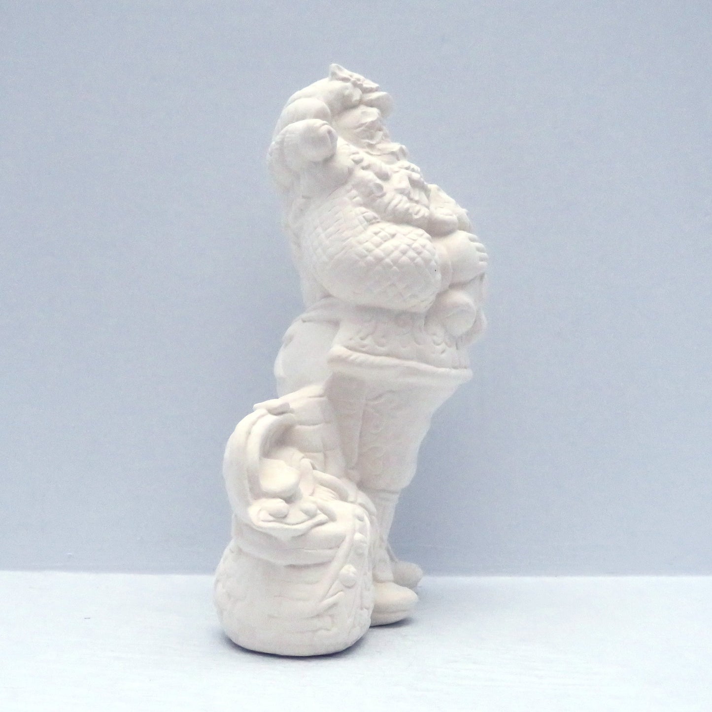 Handmade Ready to Paint Ceramic Santa Figurine with Toys, Paintable Ceramic Christmas Decor
