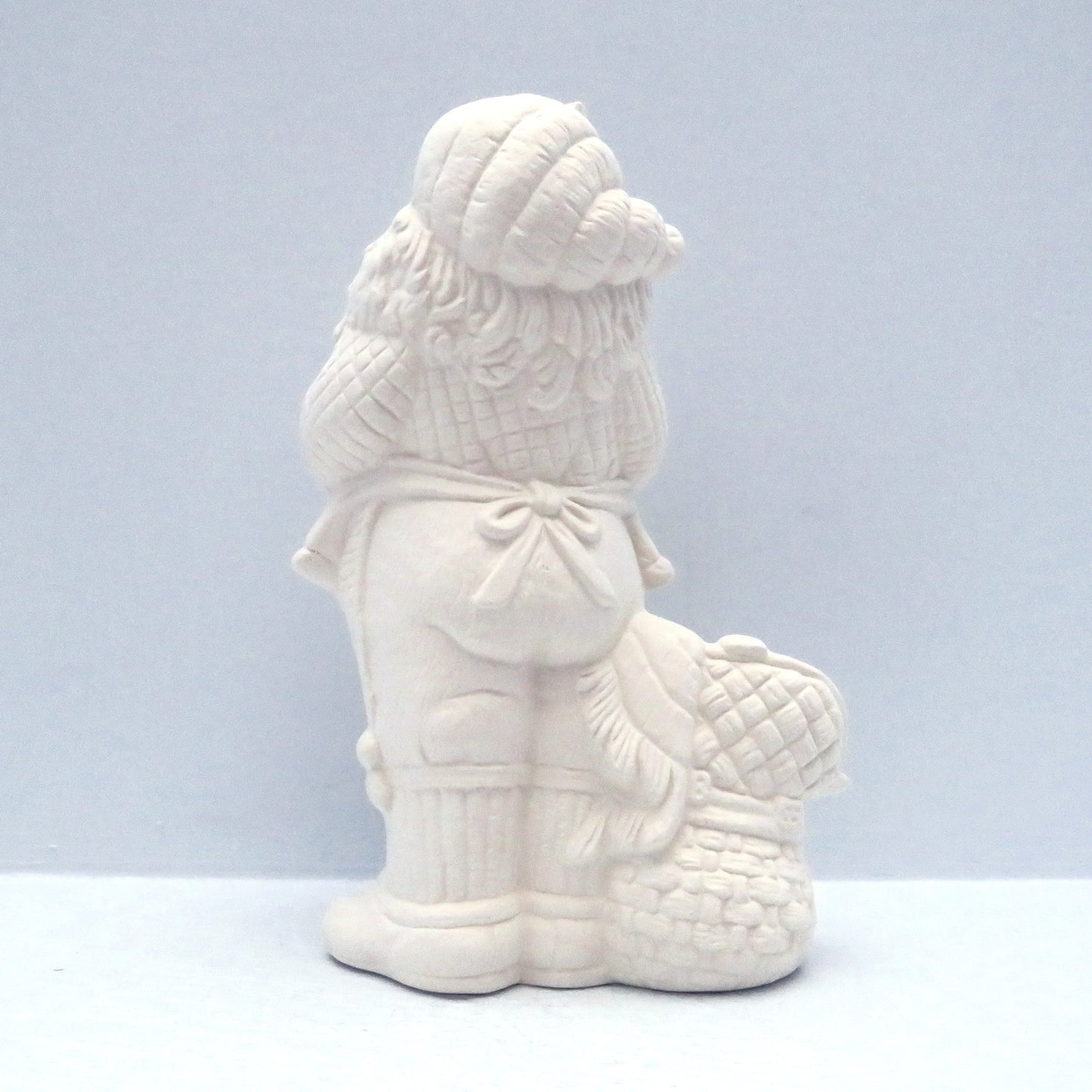 Handmade Ready to Paint Ceramic Santa Figurine with Toys, Paintable Ceramic Christmas Decor