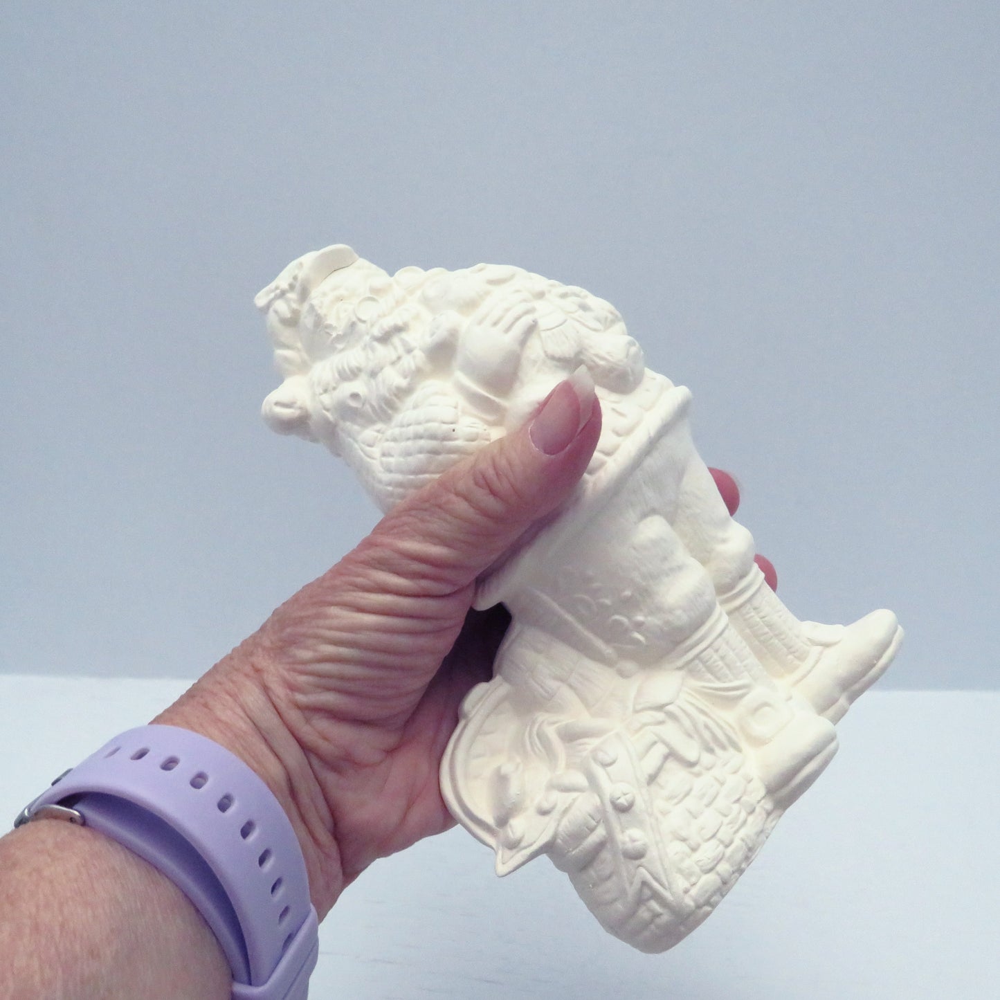 Handmade Ready to Paint Ceramic Santa Figurine with Toys, Paintable Ceramic Christmas Decor