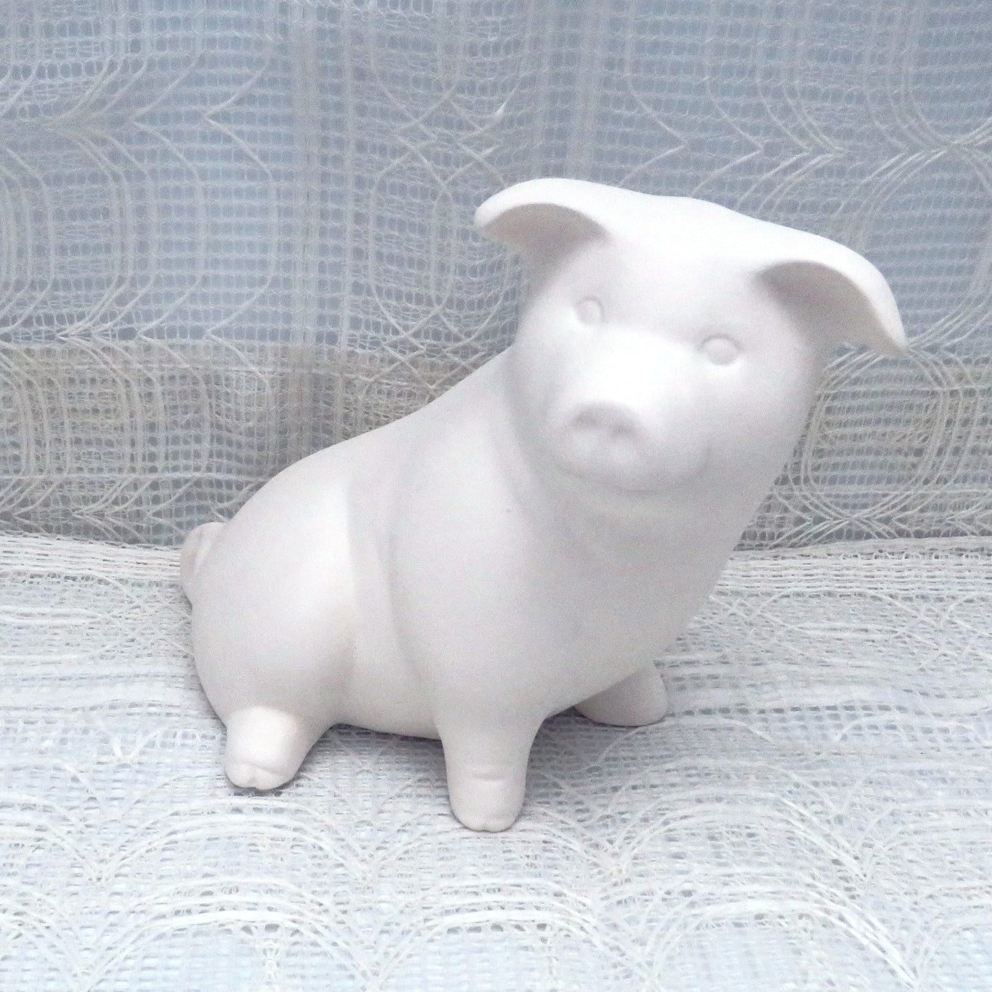 Handmade Ready to Paint Ceramic Pig Figurine, Sitting Pig Statue, Unpainted Ceramic Bisqueware, Paintable Ceramics, Ceramics to Paint