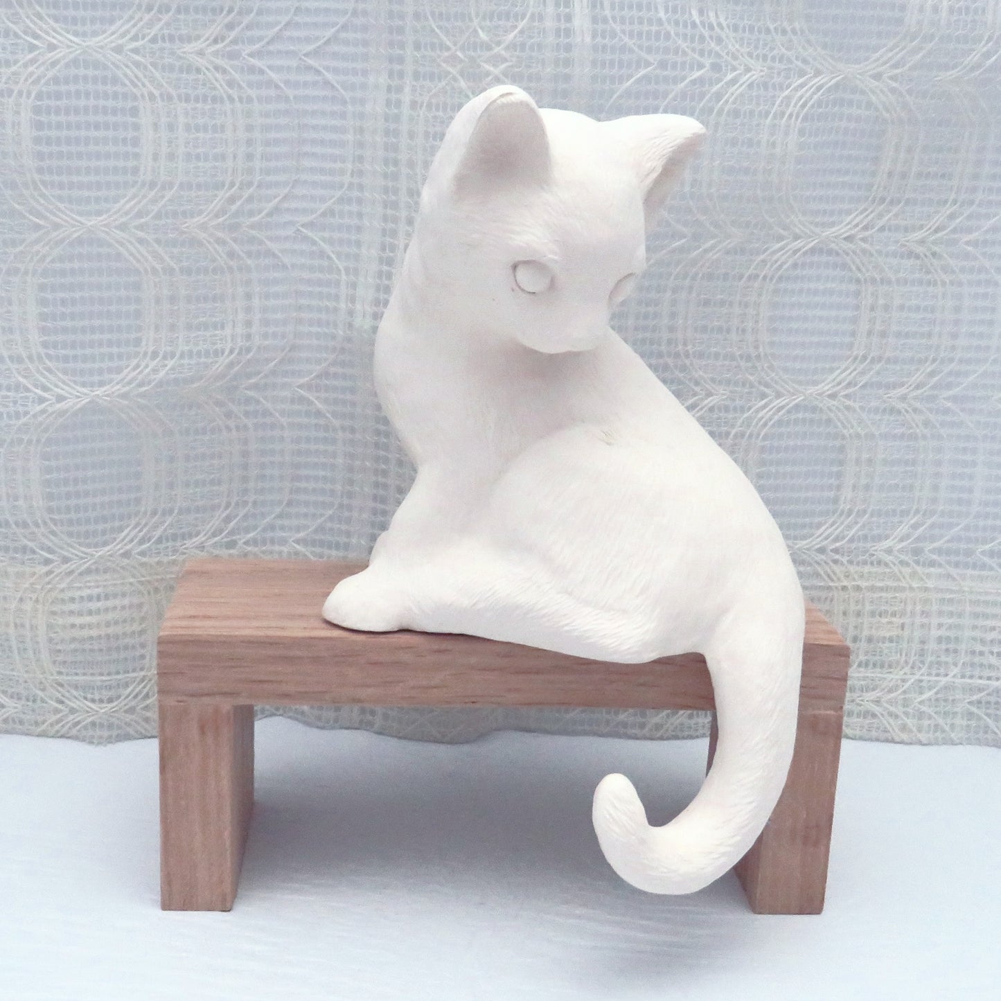 Handmade Unpainted Ceramic Sitting Shelf Cat Figurine, Ready to Paint Cat Statue