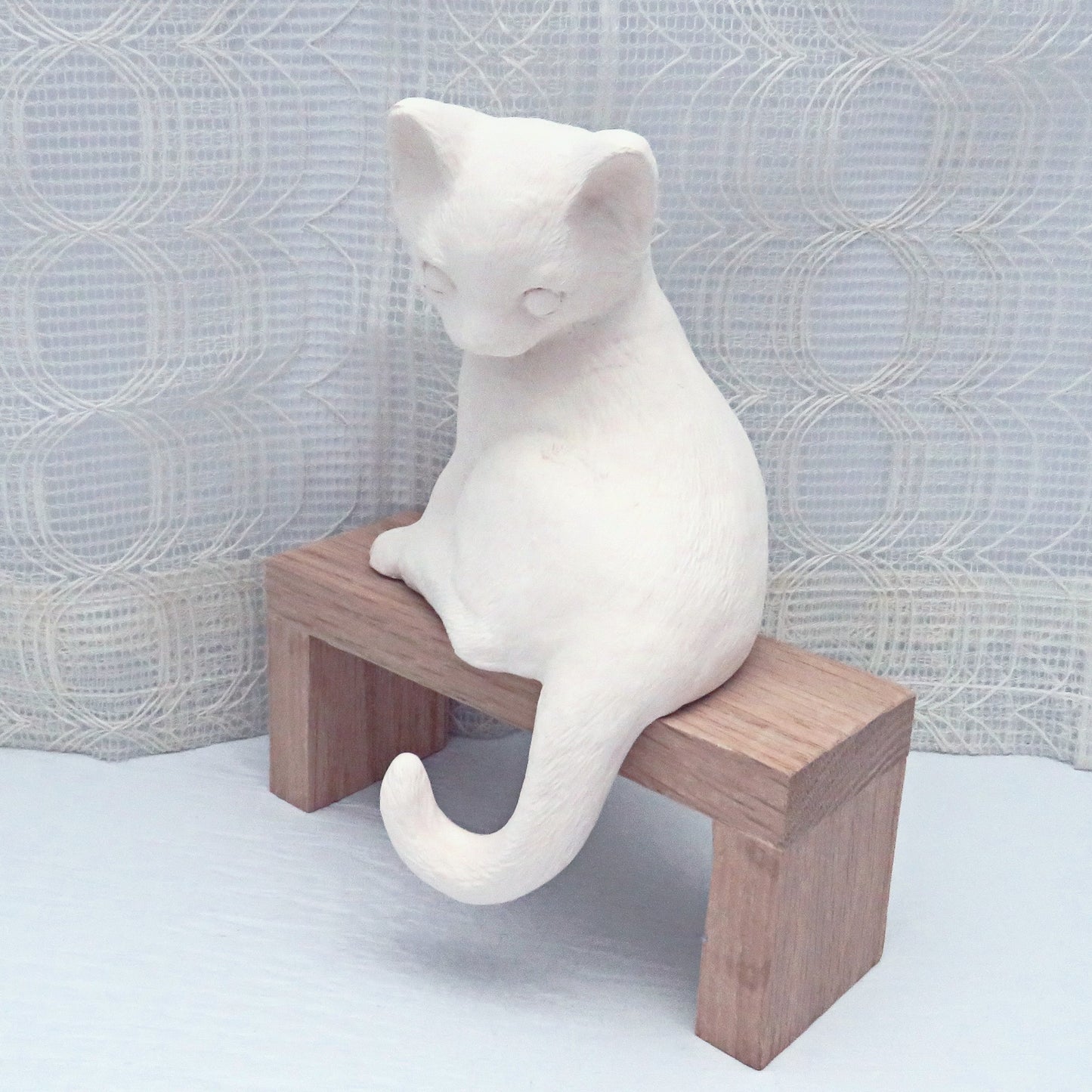Handmade Unpainted Ceramic Sitting Shelf Cat Figurine, Ready to Paint Cat Statue