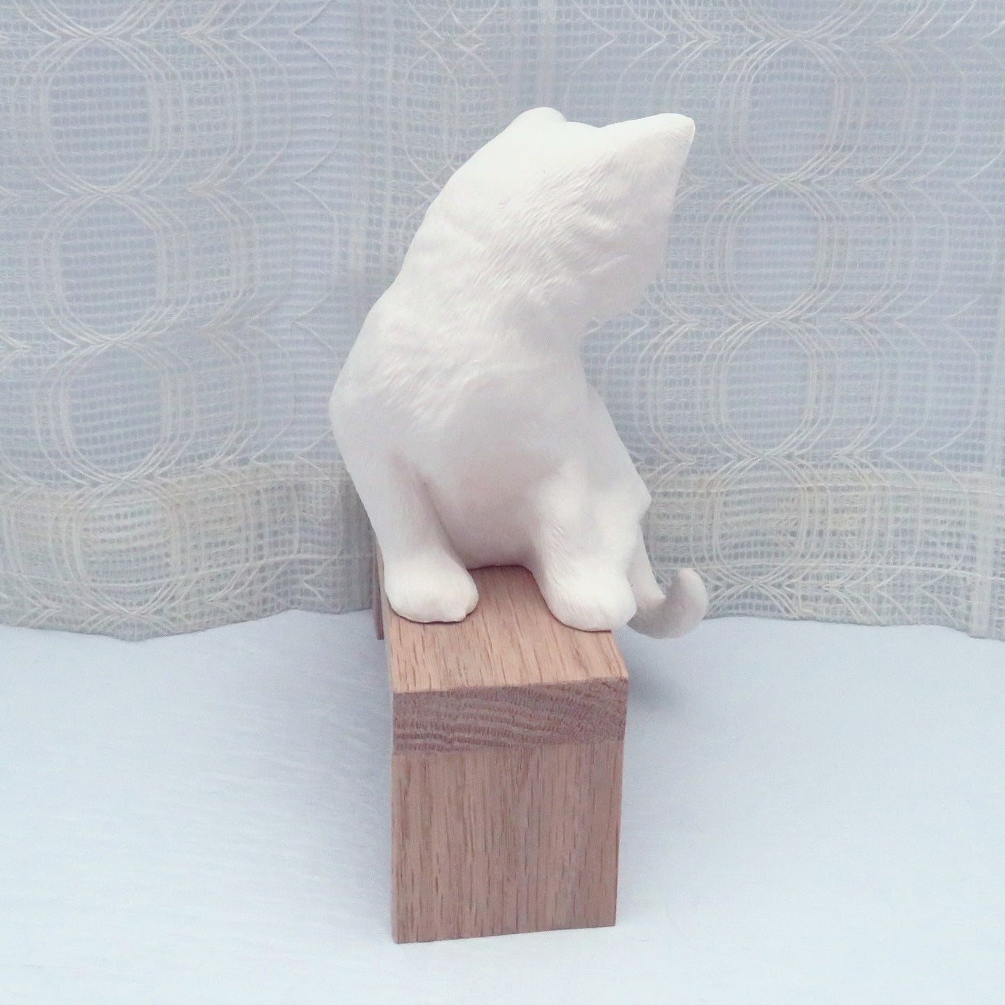 Handmade Unpainted Ceramic Sitting Shelf Cat Figurine, Ready to Paint Cat Statue