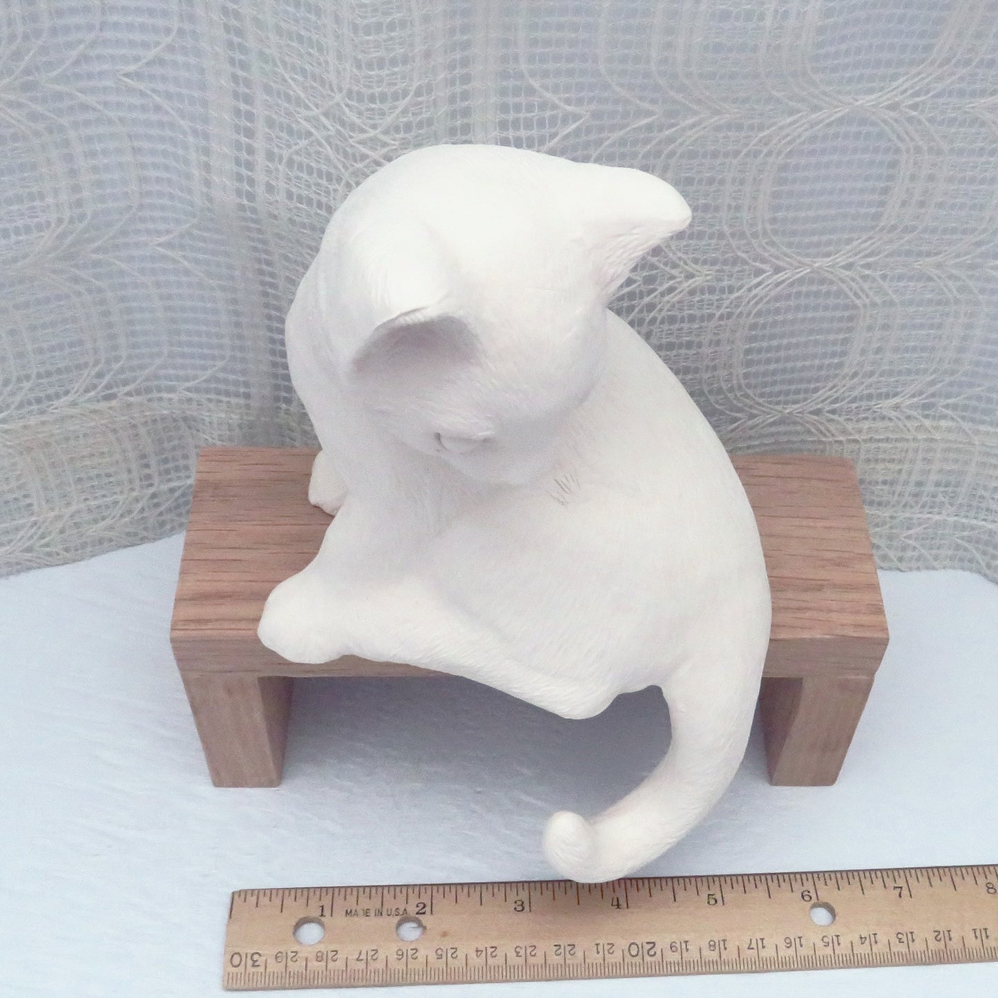 Handmade Unpainted Ceramic Sitting Shelf Cat Figurine, Ready to Paint Cat Statue