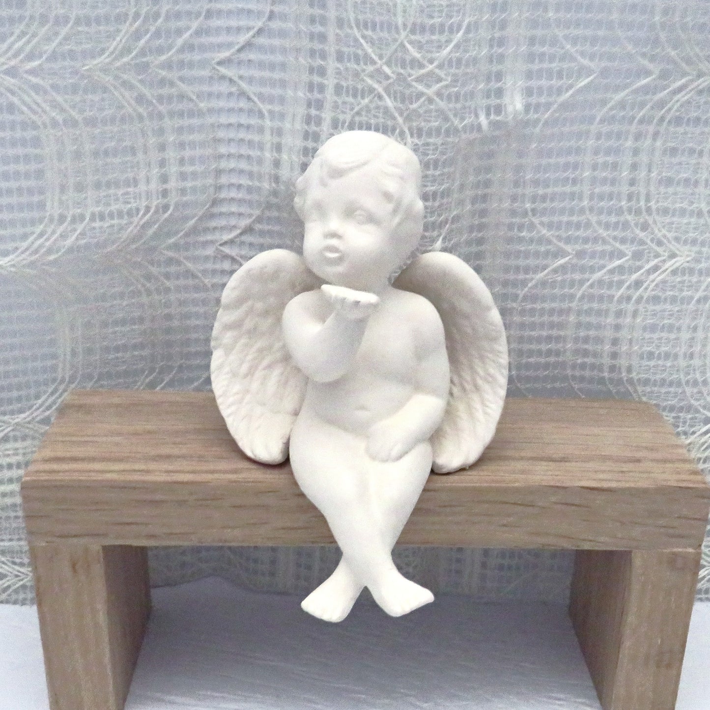 Handmade Ceramic Bisque Cherub Blowing Kiss Figurine, Unpainted Angel Statue, Ceramics to Paint, Paintable Ceramics, Ready to Paint, Angel Lover Gift