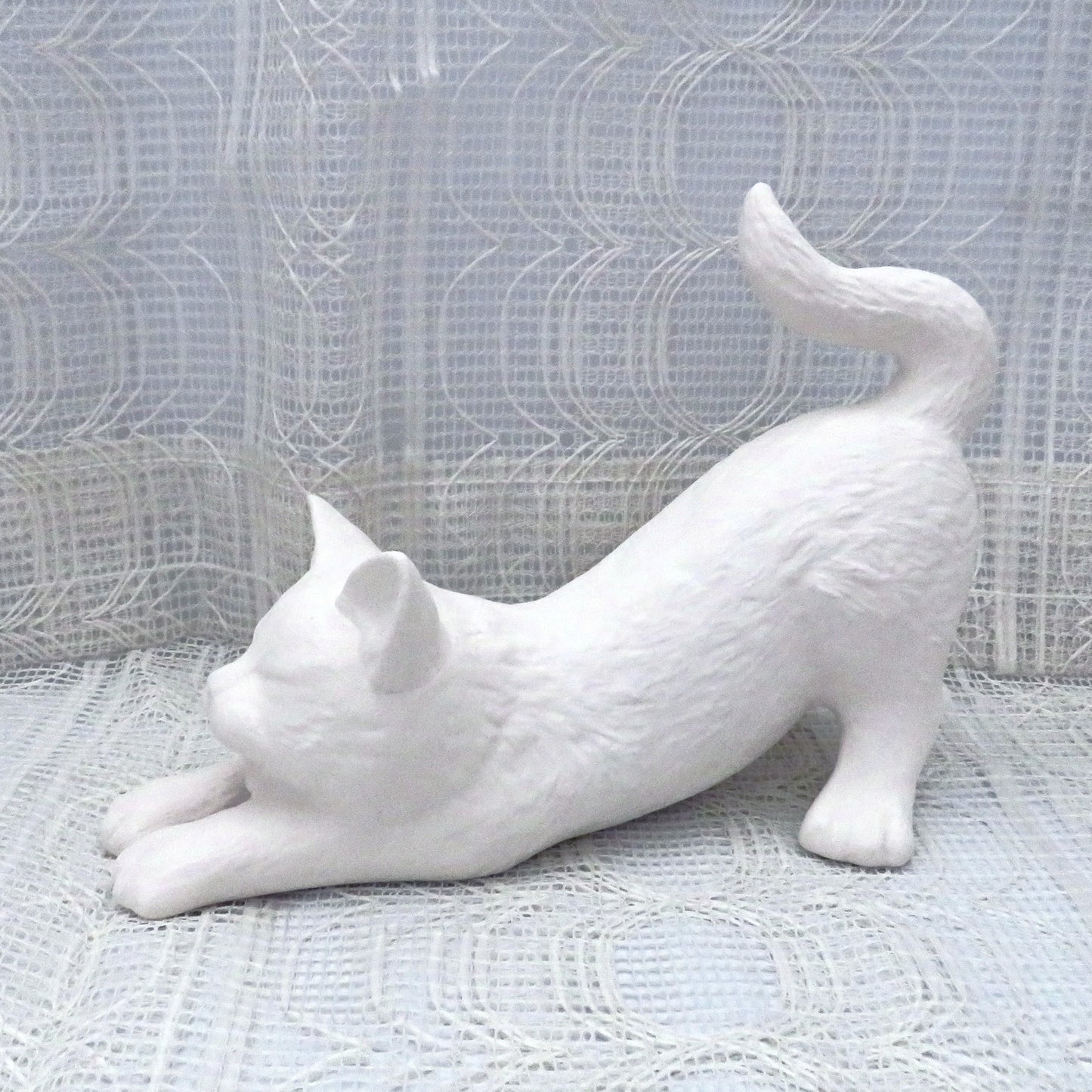 Ready to Paint Ceramic Cat Figurine, Paint it Yourself Stretching Cat Statue, Bisqueware, Paintable Ceramics, Cat Decor, Cat Lover Gift