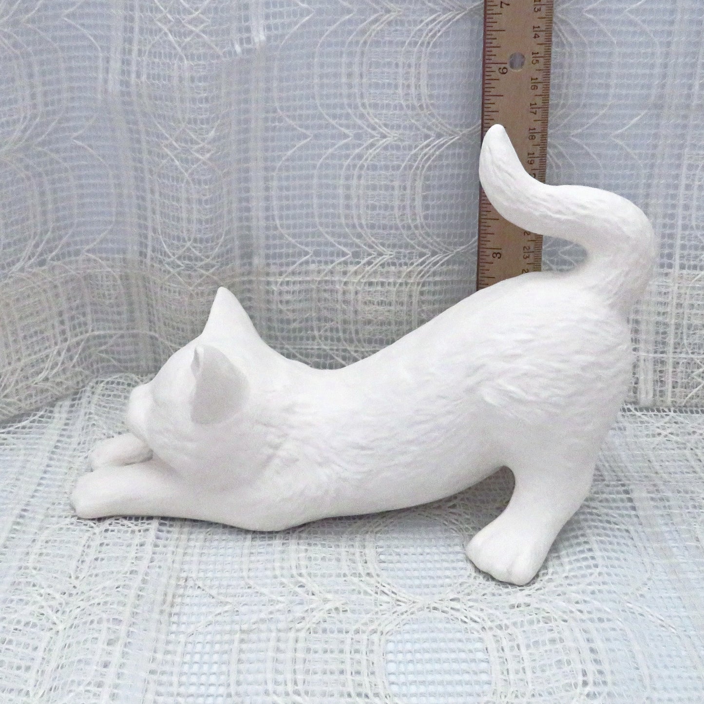 Ready to Paint Ceramic Cat Figurine, Paint it Yourself Stretching Cat Statue, Bisqueware, Paintable Ceramics, Cat Decor, Cat Lover Gift