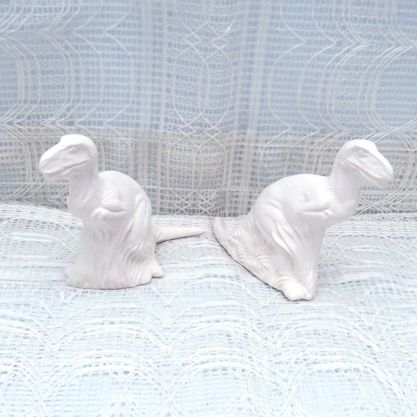 Handmade Ready to Paint Ceramic Tyrannosaurus Rex Figurines, Set of 2 Paintable Dinosaur Statue, Ceramics to Paint